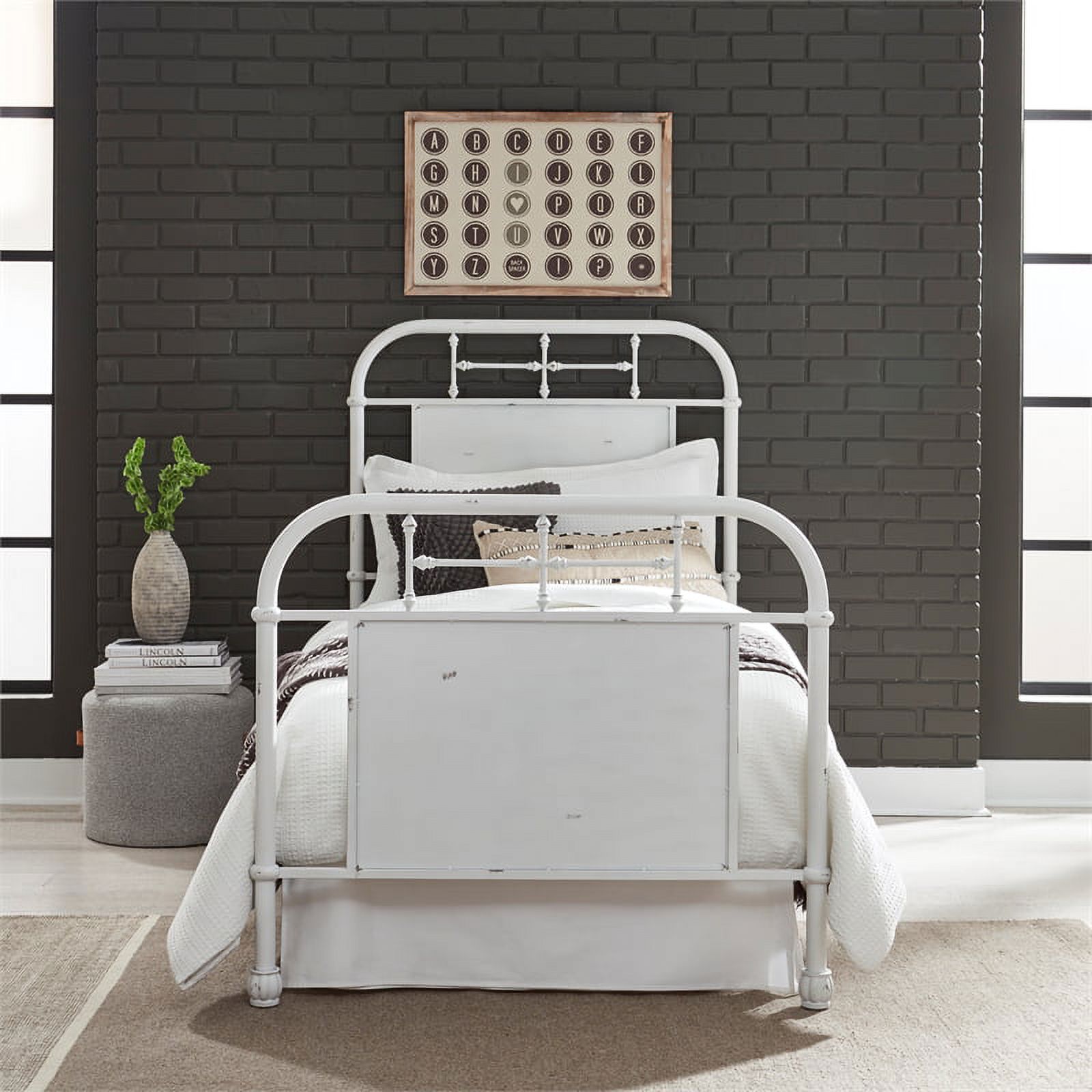 Rosebery Kids Modern Twin Metal Bed in Antique White
