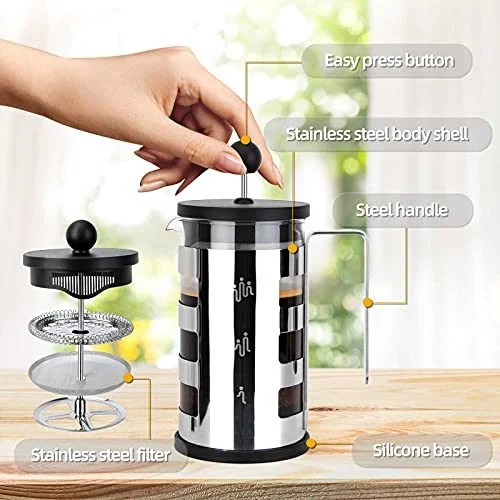 Stylish Stainless Steel French Press Cafetiere - Brew Perfect Coffee