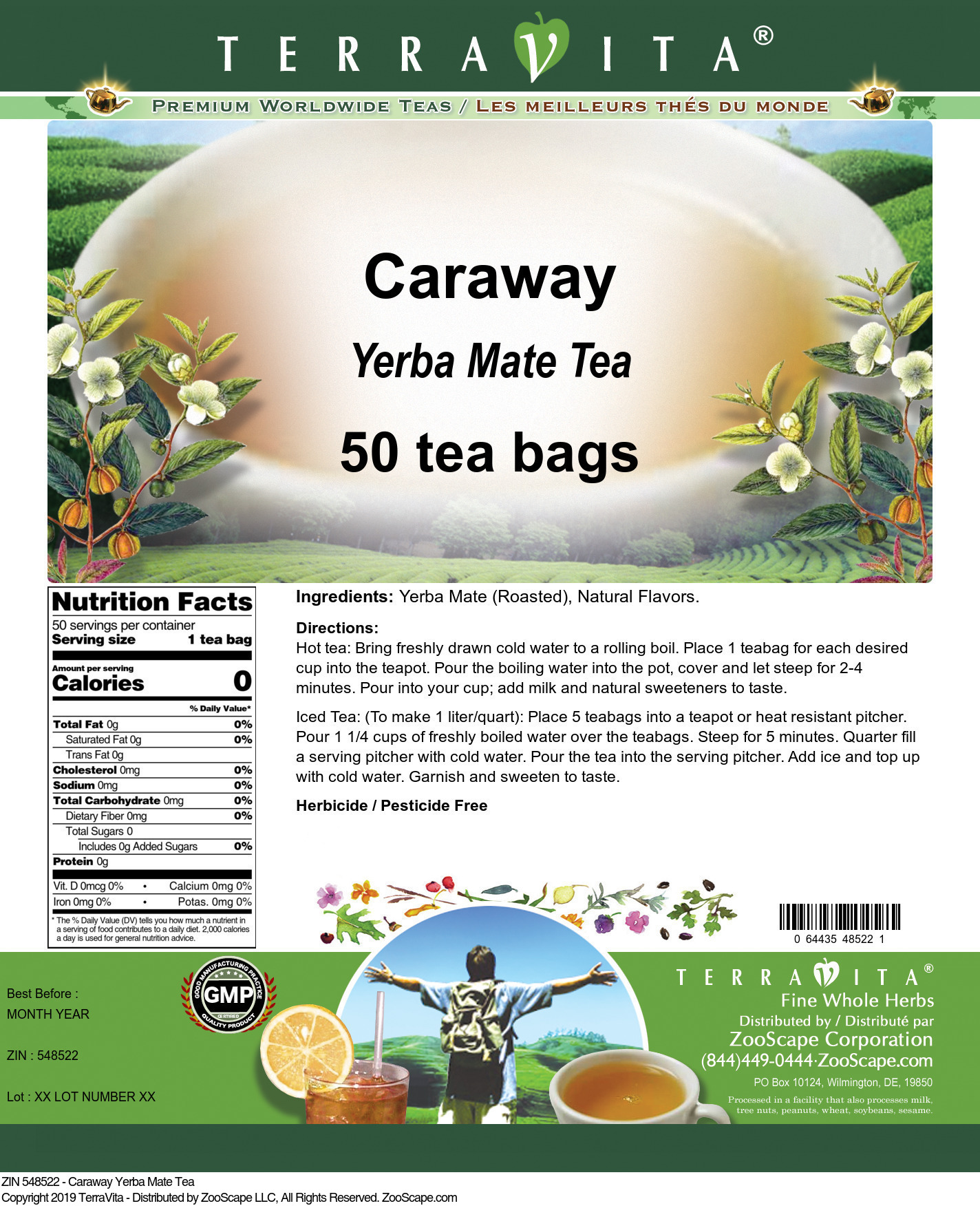 TerraVita Caraway Yerba Mate Tea, (Caraway, Yerba Mate Tea Bags, 50 Tea Bags, 1-Pack, Zin: 548522)