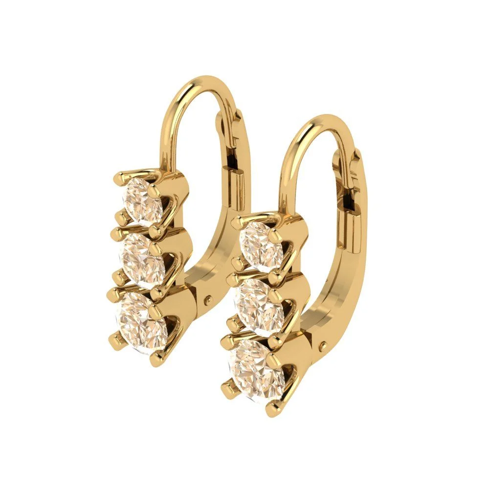 1.06ct Brilliant Round Cut Drop Dangle Natural Morganite 18K Yellow Gold Earrings Lever Back