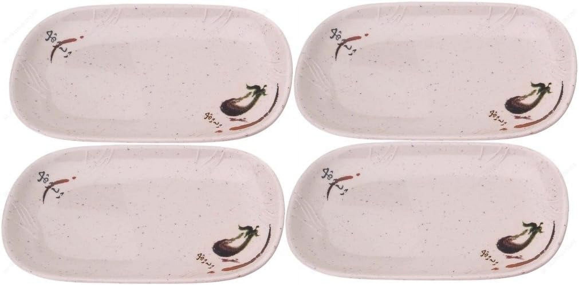 EP3301 Rectangular Couple Melamine Plates With Eggplant Design, 8¼ X 5¼ Inches, Set Of 4