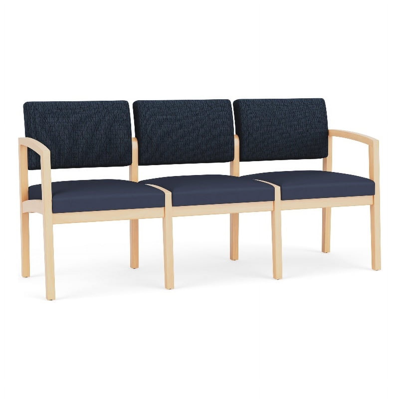 Lesro Lenox Wood 3-Seat Polyurethane Reception Tandem Seating in Natural/Blue