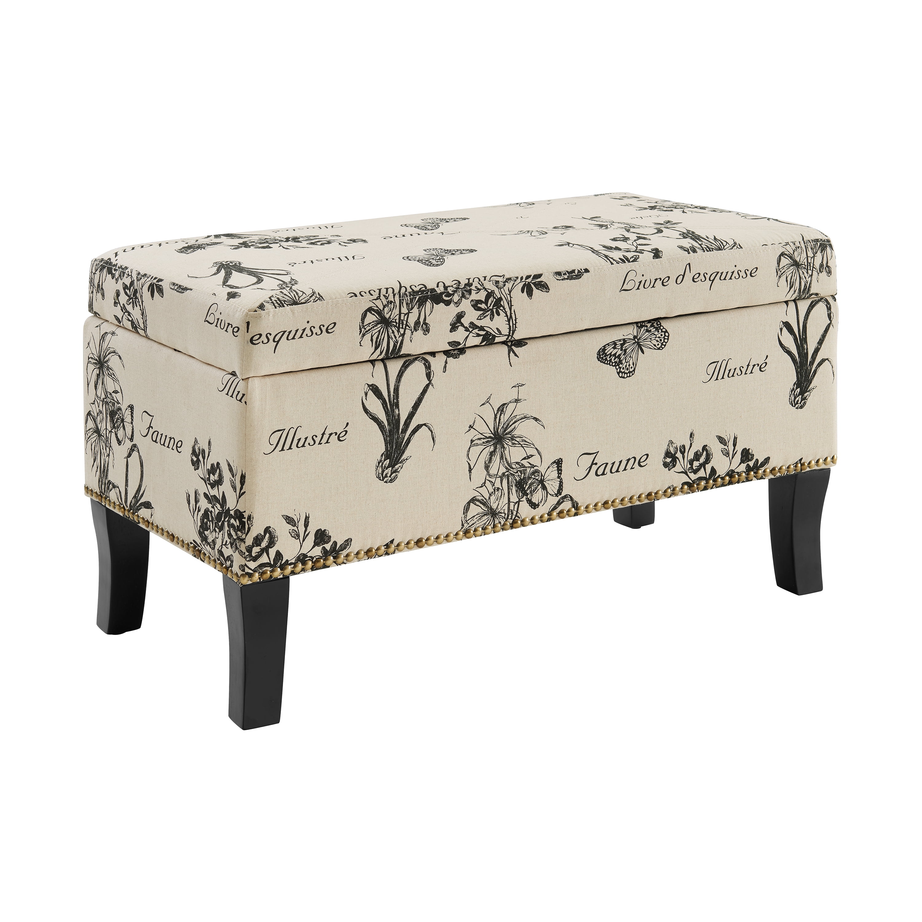 Linon Stephanie Storage Ottoman Bench, Botanical Linen Fabric