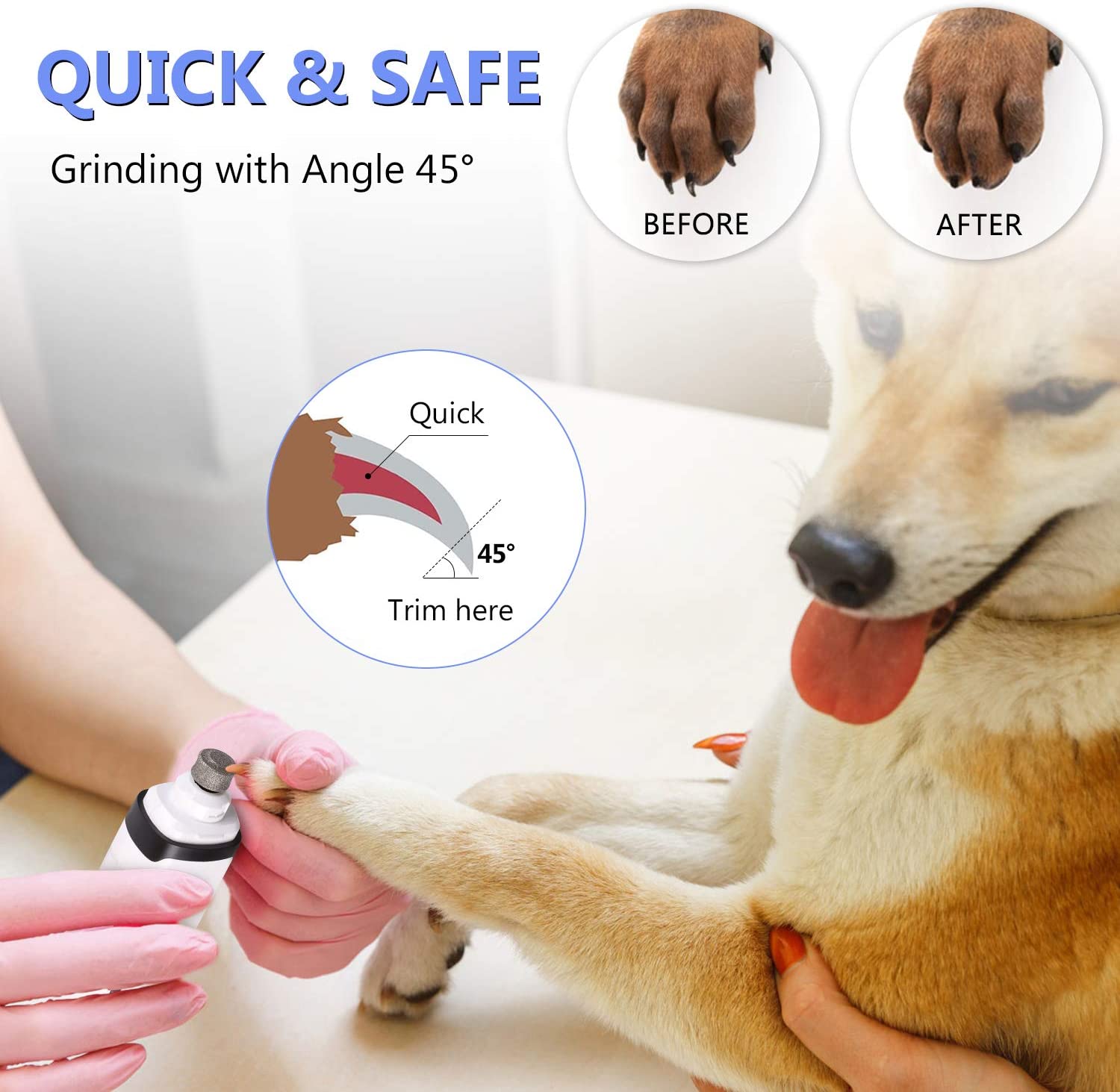 Cat Dog Nail Grinder - Professional 2-Speed Rechargeable Electric Pet Nail Trimmer Quiet Painless Paws Grooming & Smoothing