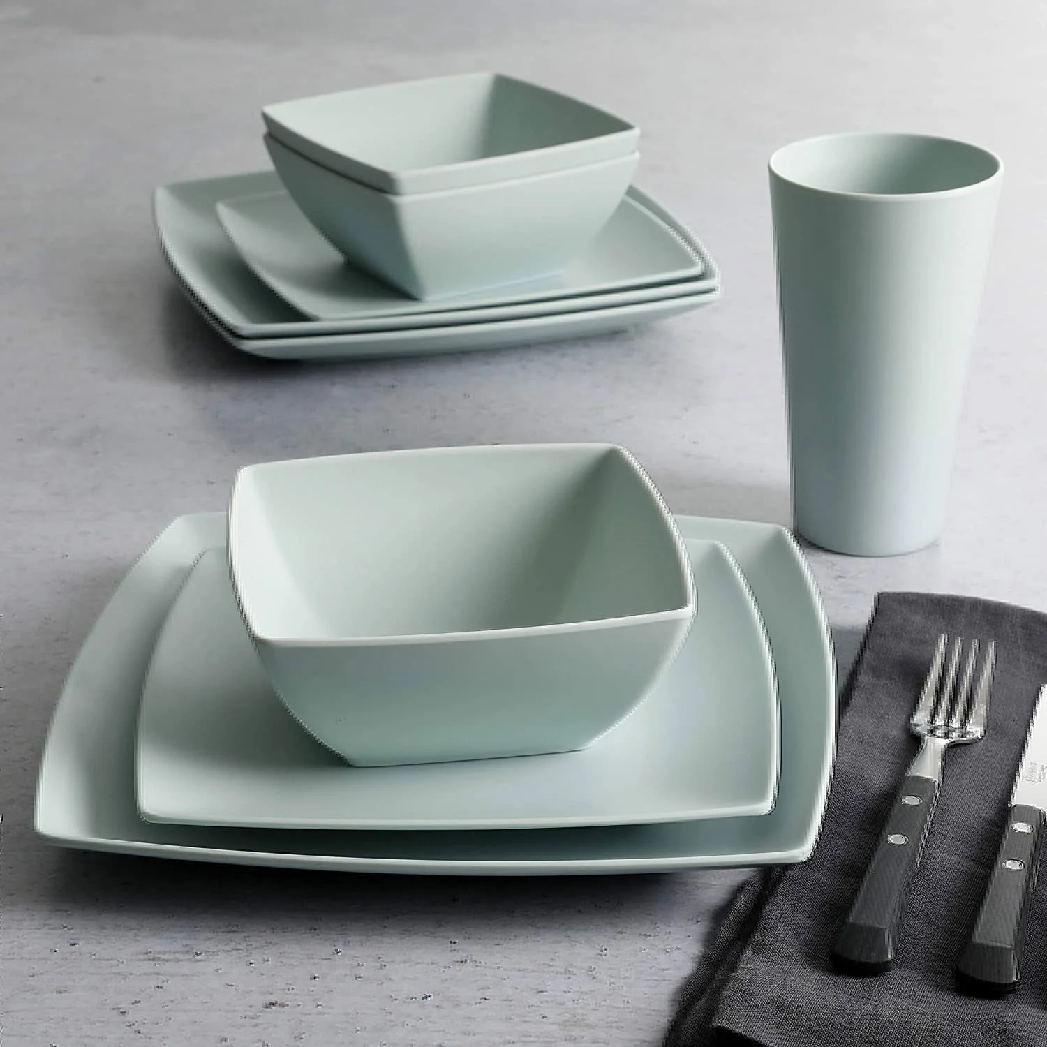 Gibson Home Melamine Dinnerware Set Plates, Bowls, & Cups, Mint (2 Pk)