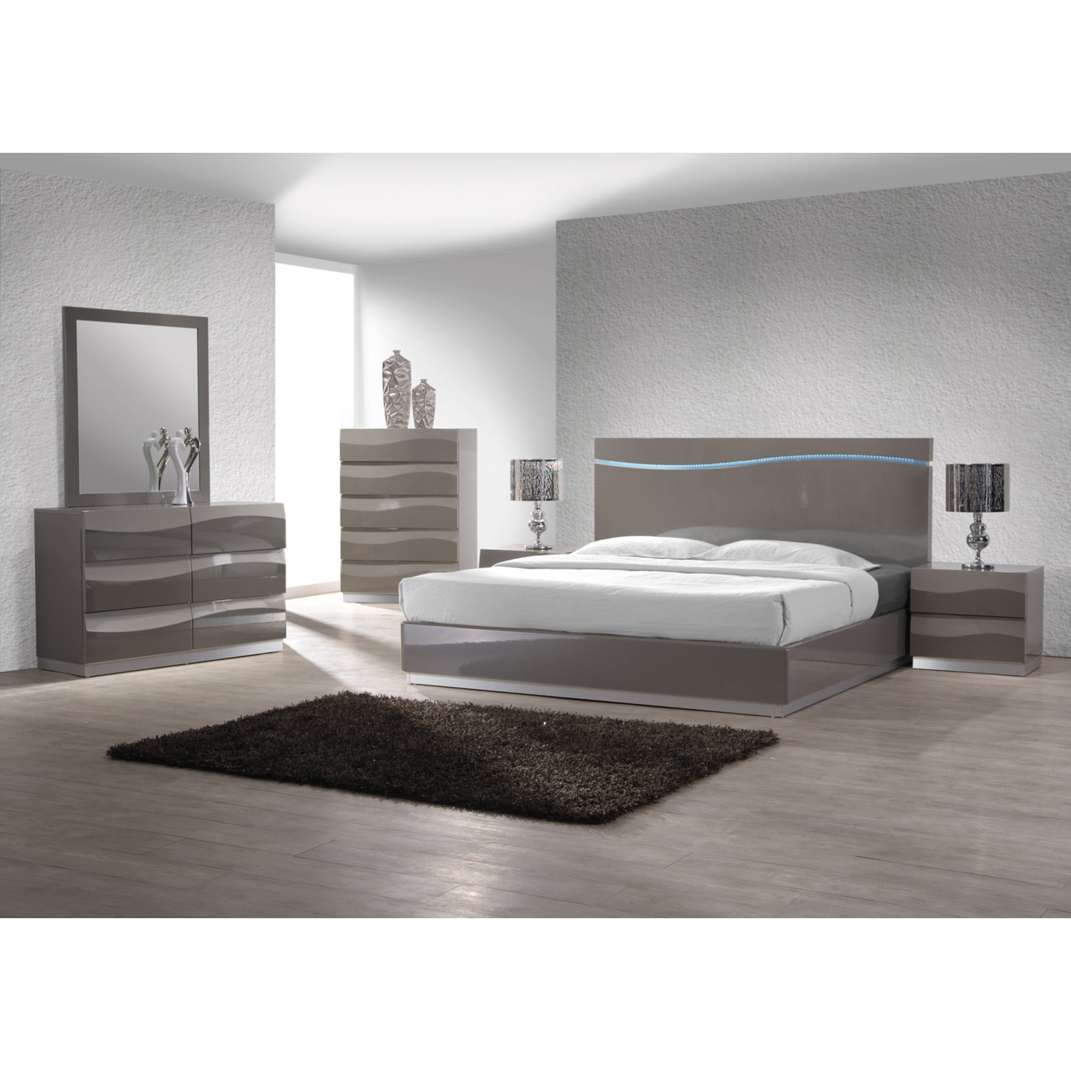Chintaly Contemporary High Gloss King Size Bed