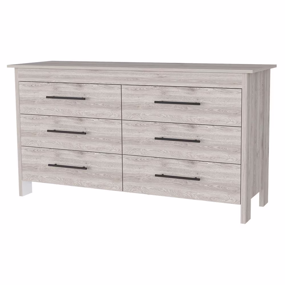FM FURNITURE Luxor 6 Drawer Double Dresser Light Gray Engineered Wood