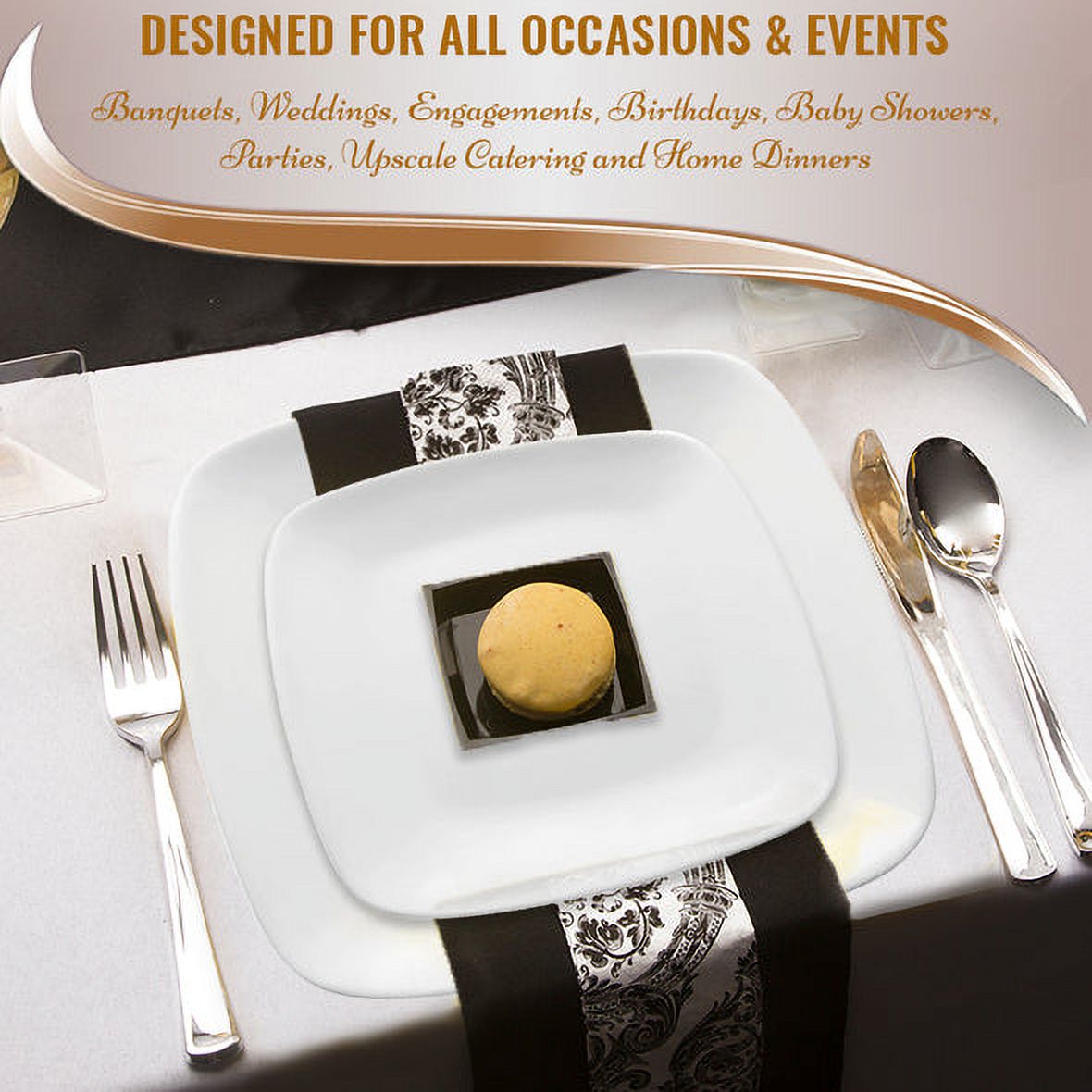 Smarty Solid White Flat Rounded Square Disposable Plastic Dinnerware Value Set, 240 ct