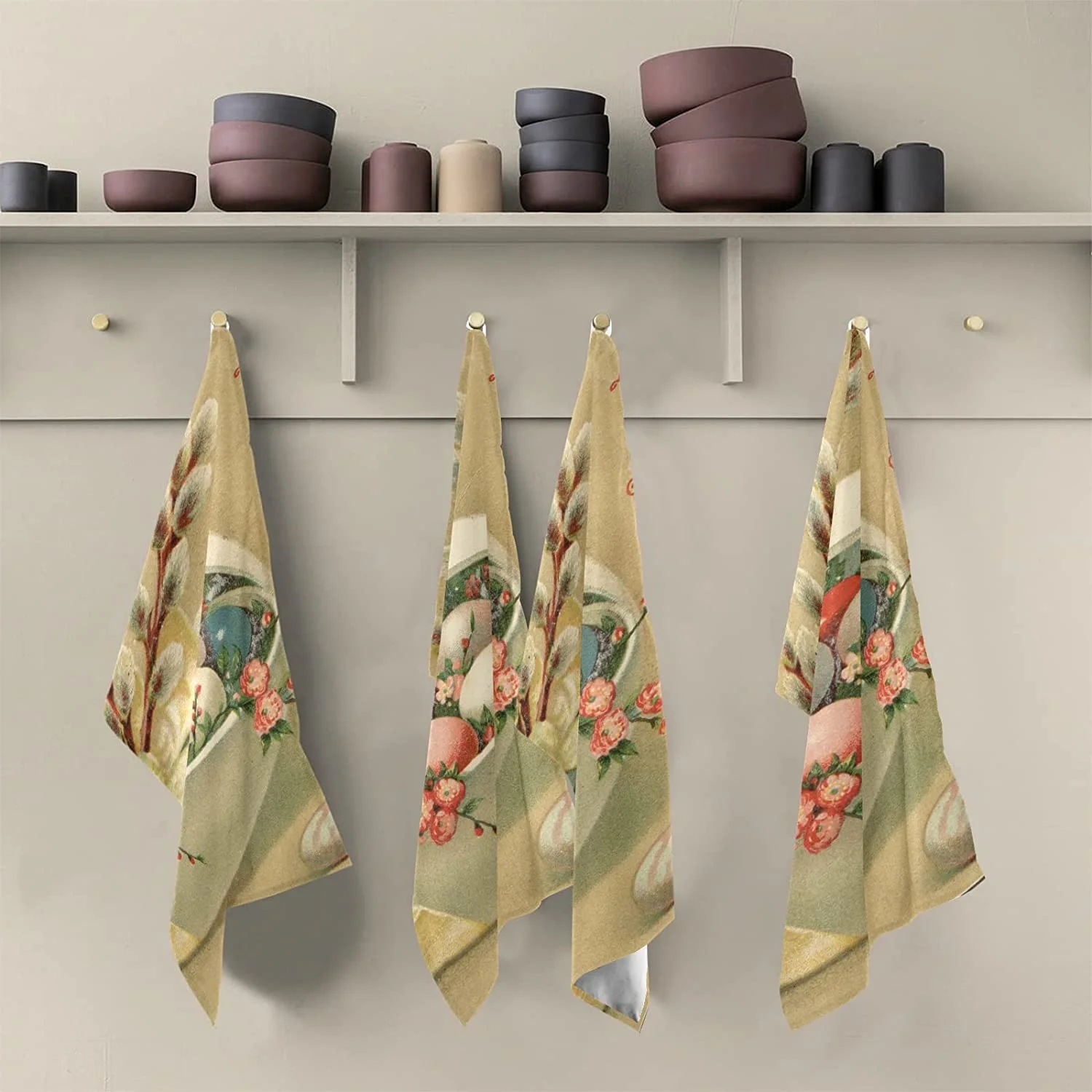Vintage Easter Eggs Kitchen Tea Towels Set of 6 Absorbent Hand Dish Towels, Pink Flower Dishcloths Lint-Free 18x28 Inch Fast Drying for Cooking Baking Home Clean