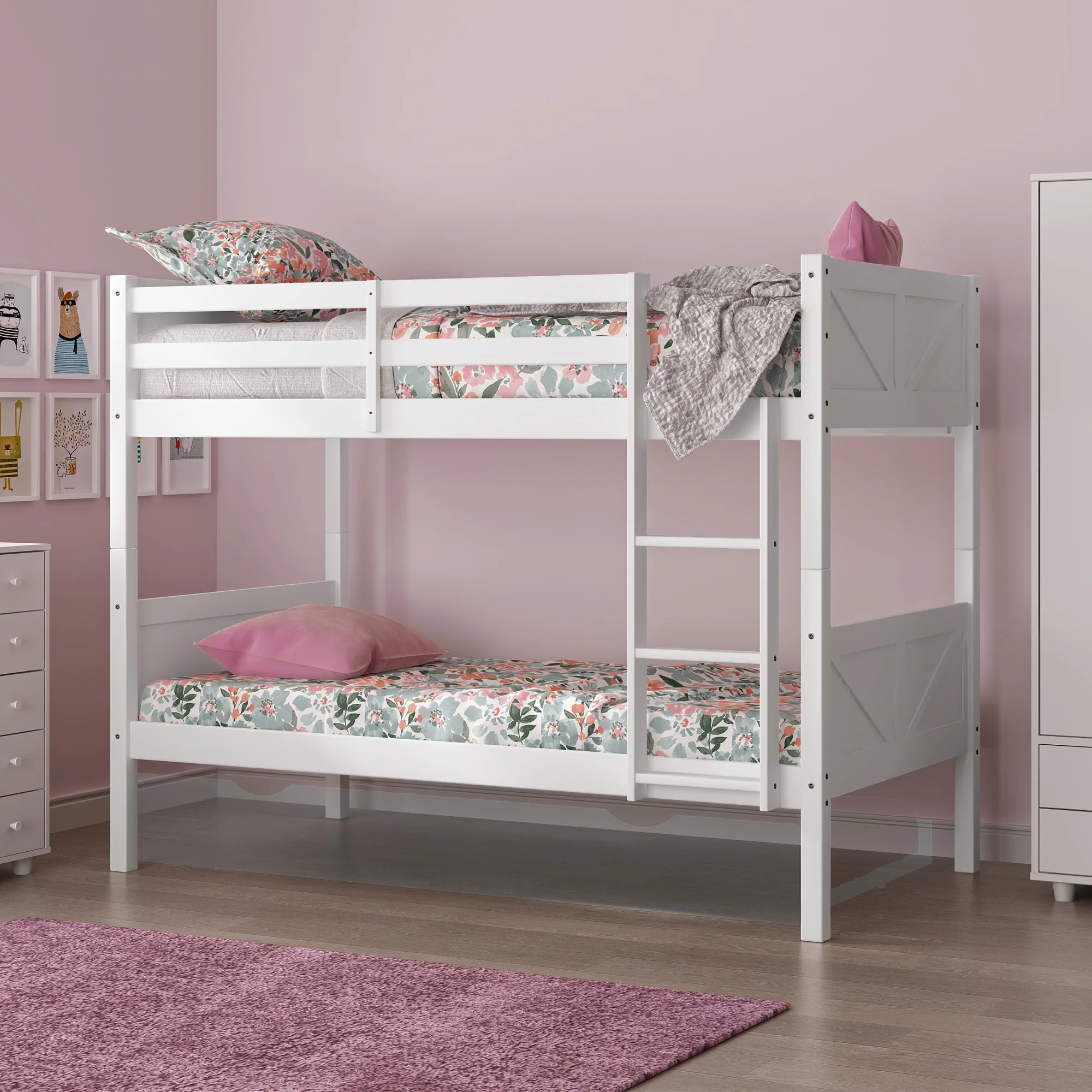 Rae Wood Twin over Twin Bunk Bed, White, by Hillsdale Living Essentials