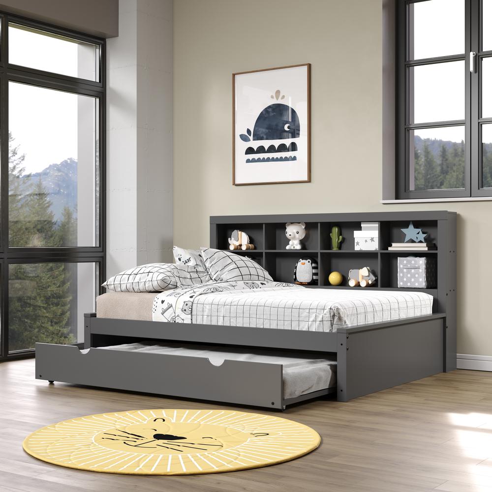 Donco Kids FULL BOOKCASE DAYBED WITH TRUNDLE DARK GREY