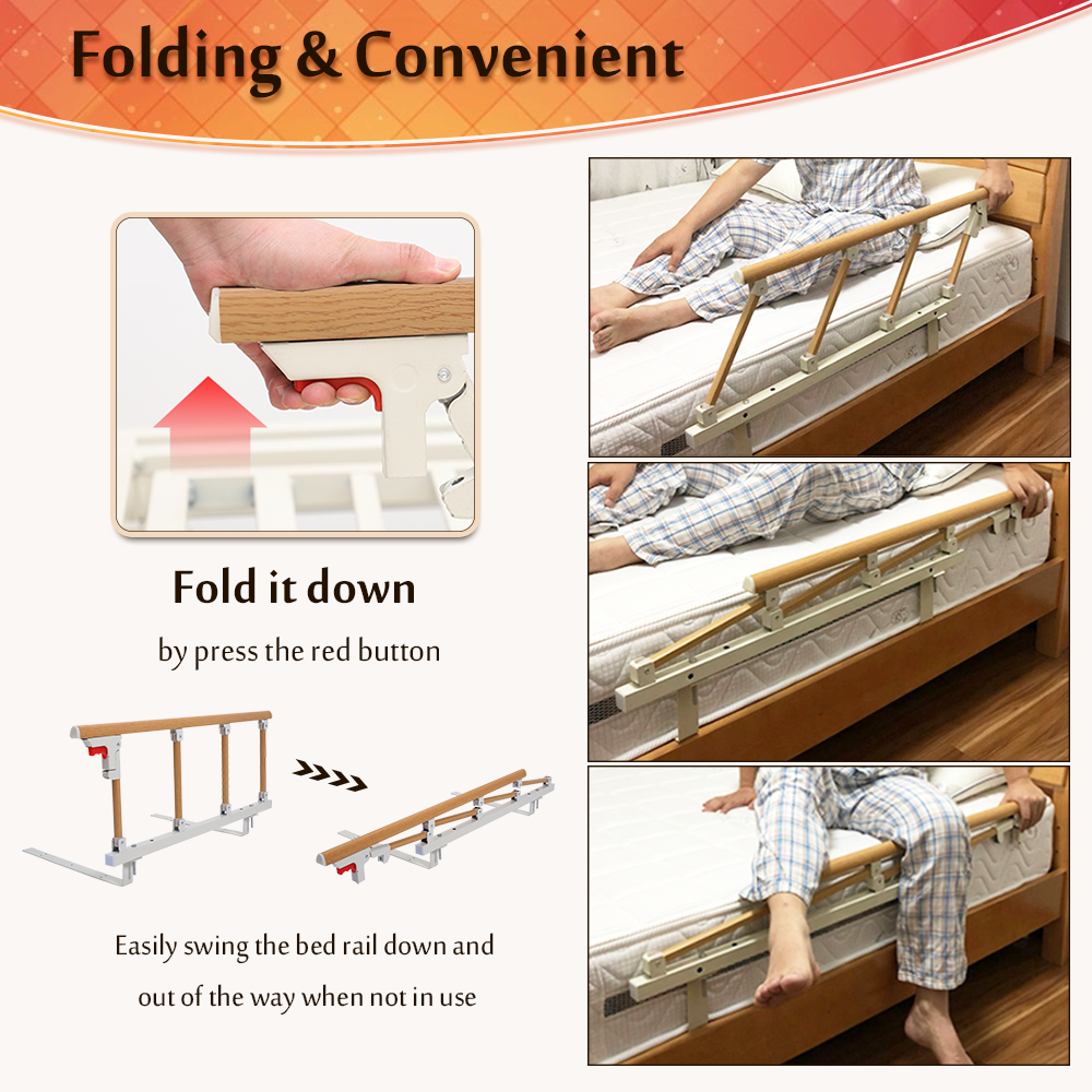 Bed Rails for Elderly Adults Safety Bed Side Assist Rail Collapsible Guard Railing Medical Bedrail Slides Under Mattress Hospital Bed Half Rail Support Bar Bed Cane Transfer Handle Fall Protector
