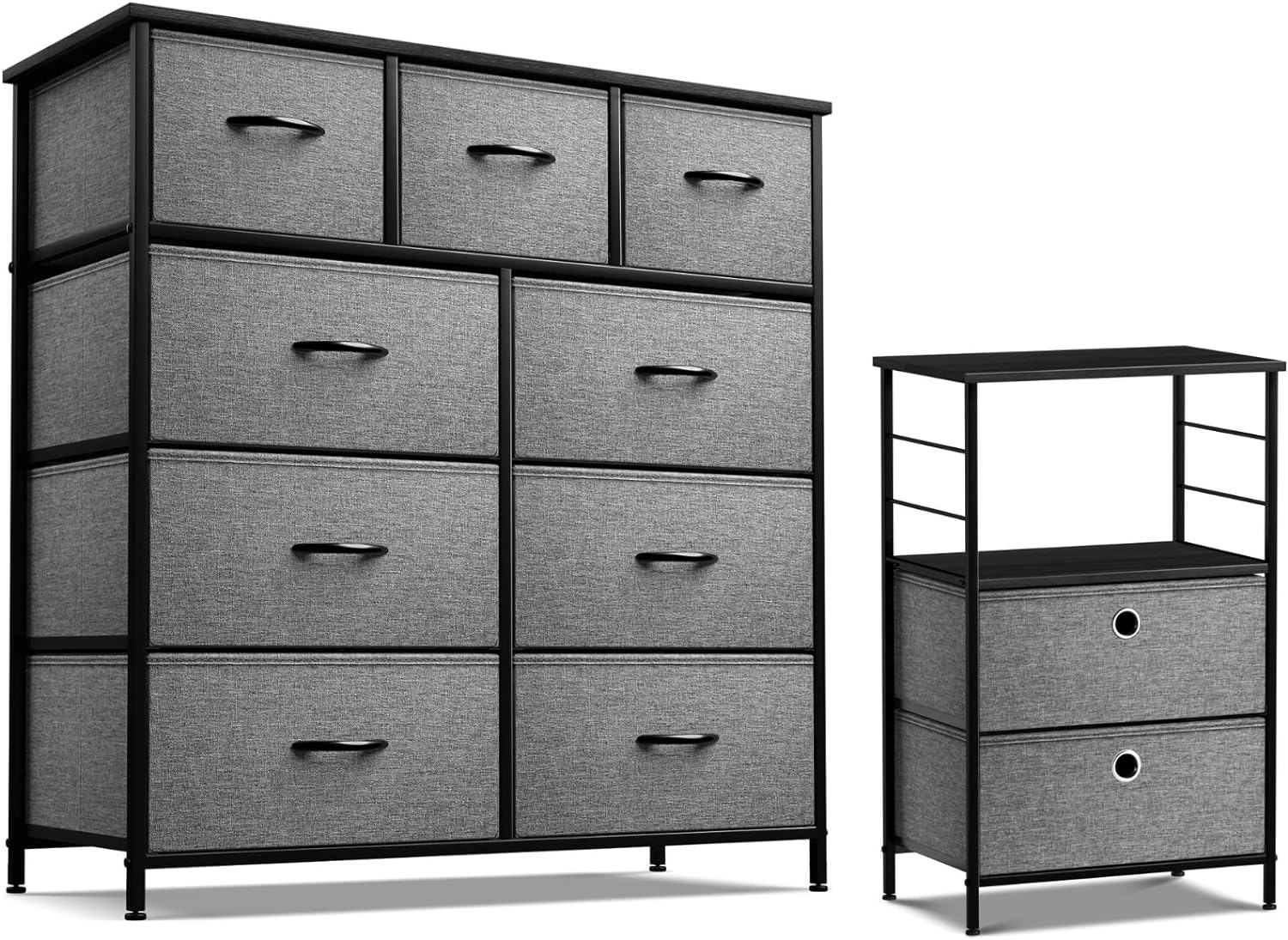 WAGEE Dresser with 9 Drawers and 2 Drawer Nightstand Bundle - Matching Furniture Set - Storage Unit Organizer Chests for Clothing - Bedroom, Office, & Closet (Black)