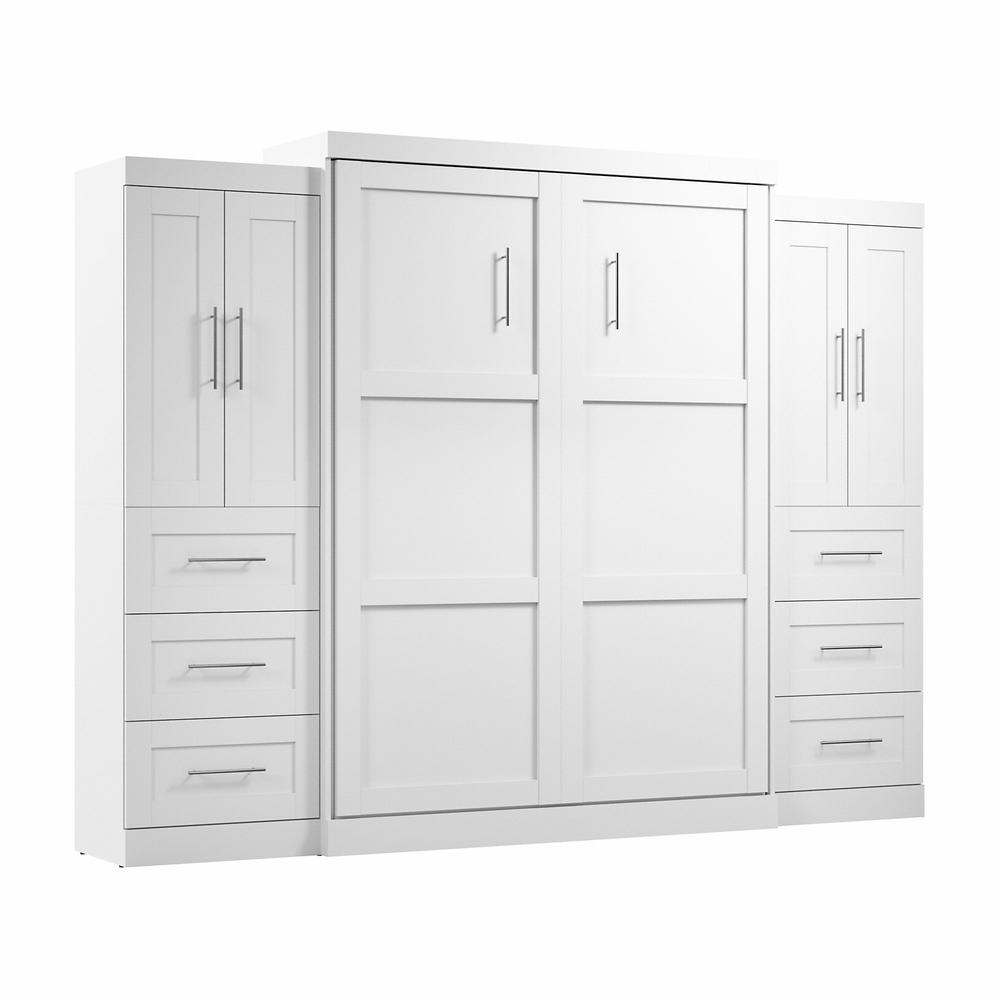Bestar Pur Queen Murphy Bed with Closet Storage Cabinets (115W) in White