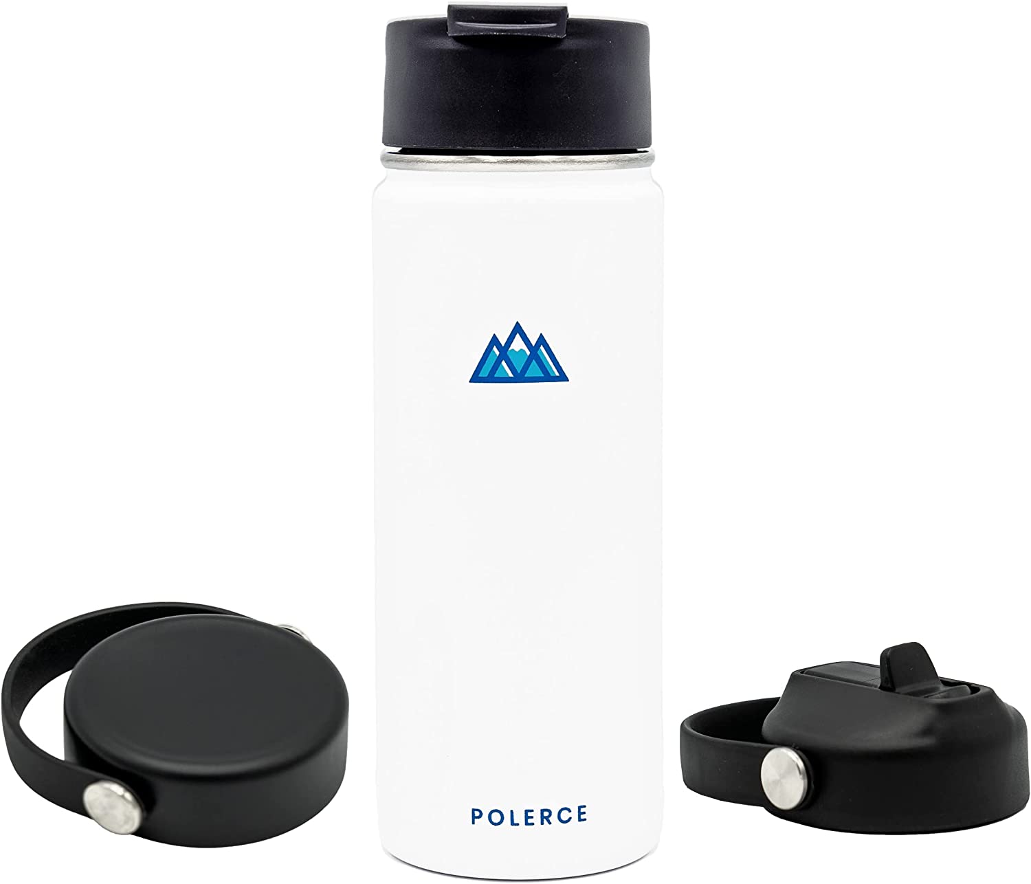 Vacuum Insulated Bottle with 3 Lids - Stainless Steel Thermally Insulated Flask - by Polerce (18 fl oz, White)