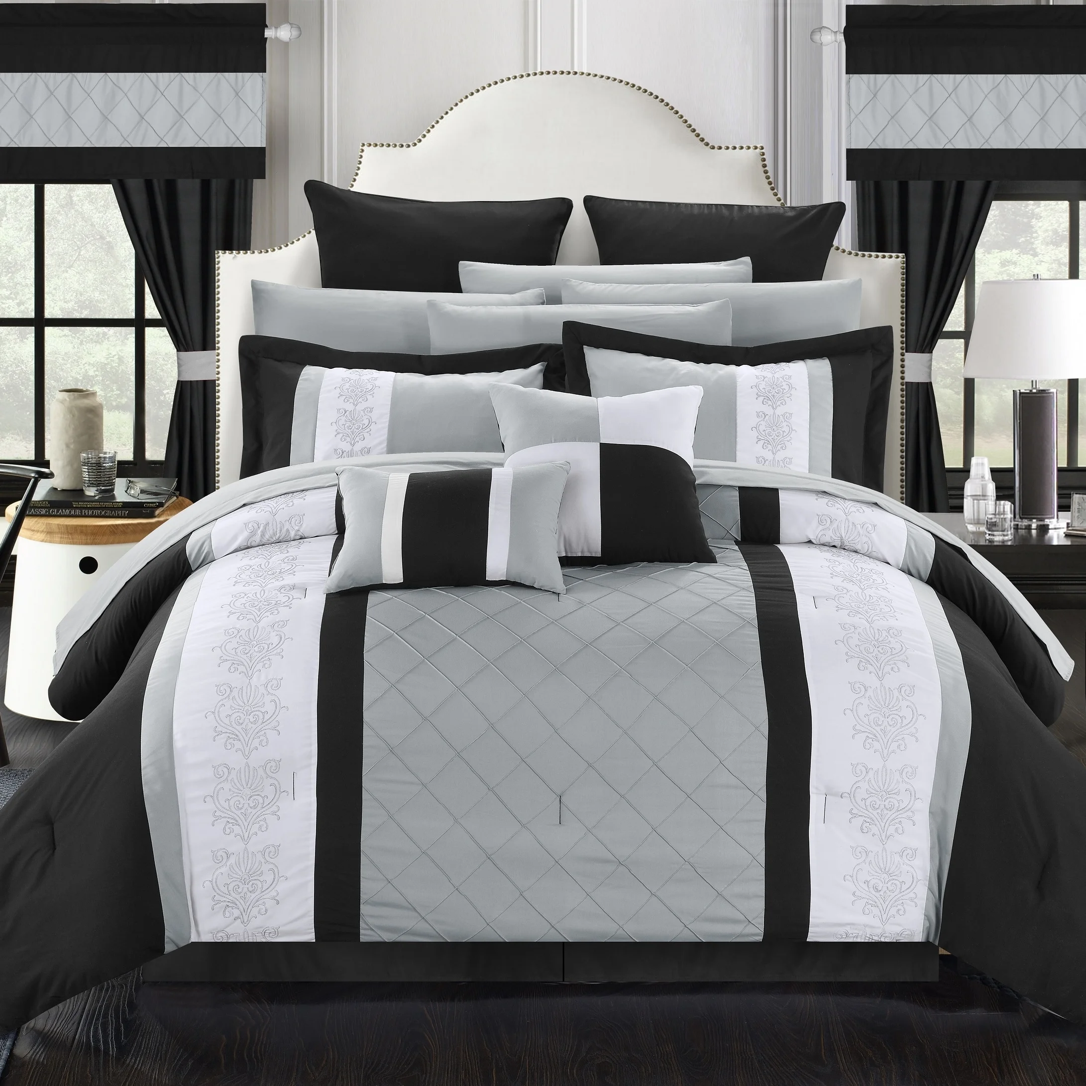 24 Piece Marlington Complete Pin tuck Embroidery bedding Comforter Set