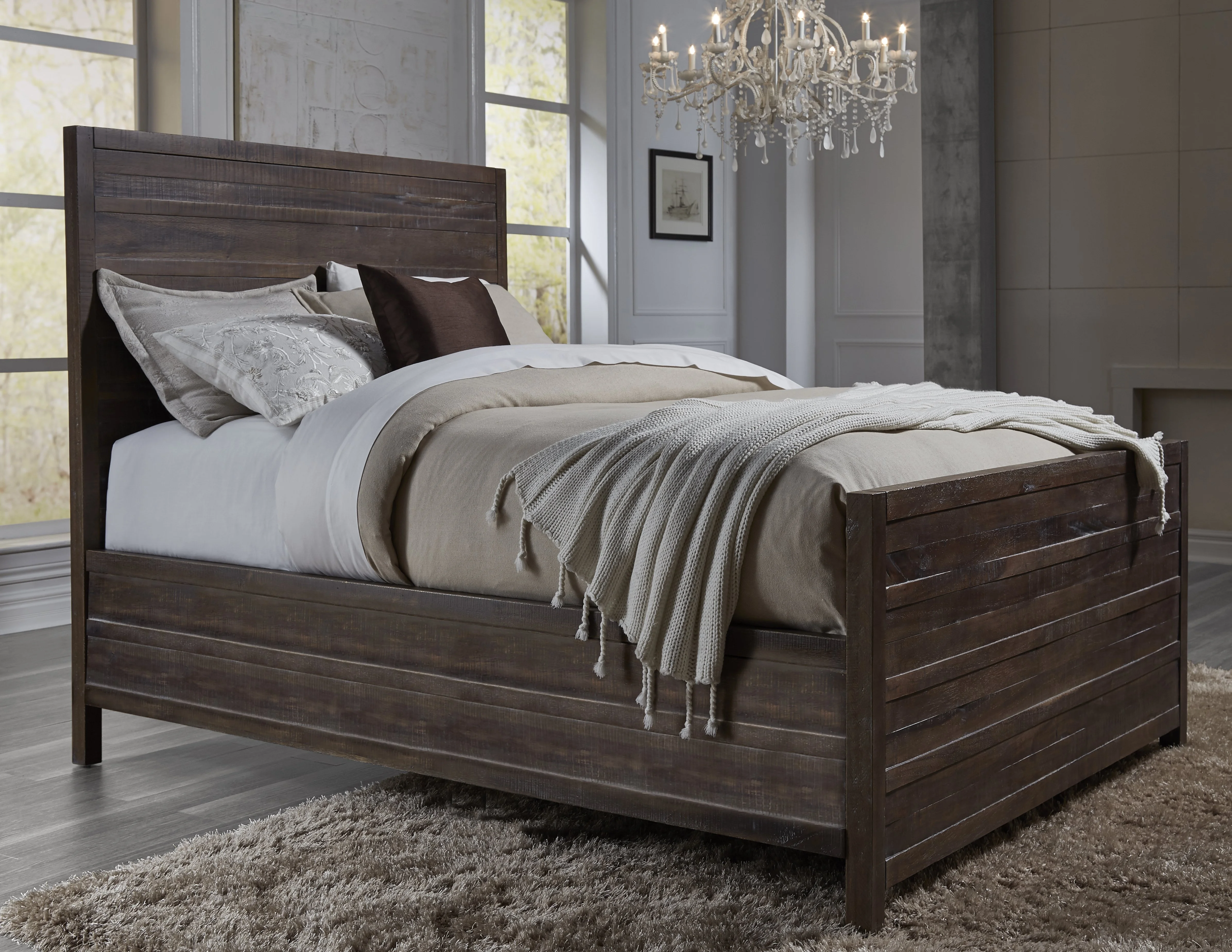 Tempton Rustic Country Cal King Platform Bed in Coffee Brown