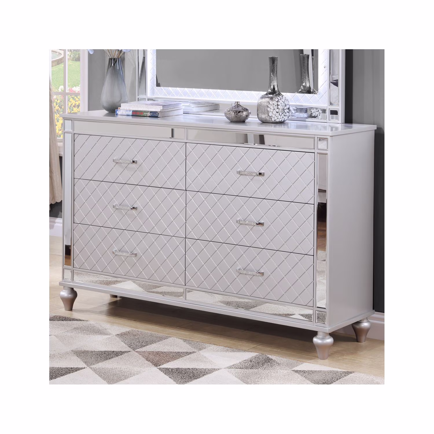Glory Furniture Livorno G02703-D Dresser Silver Champagne and Mirror