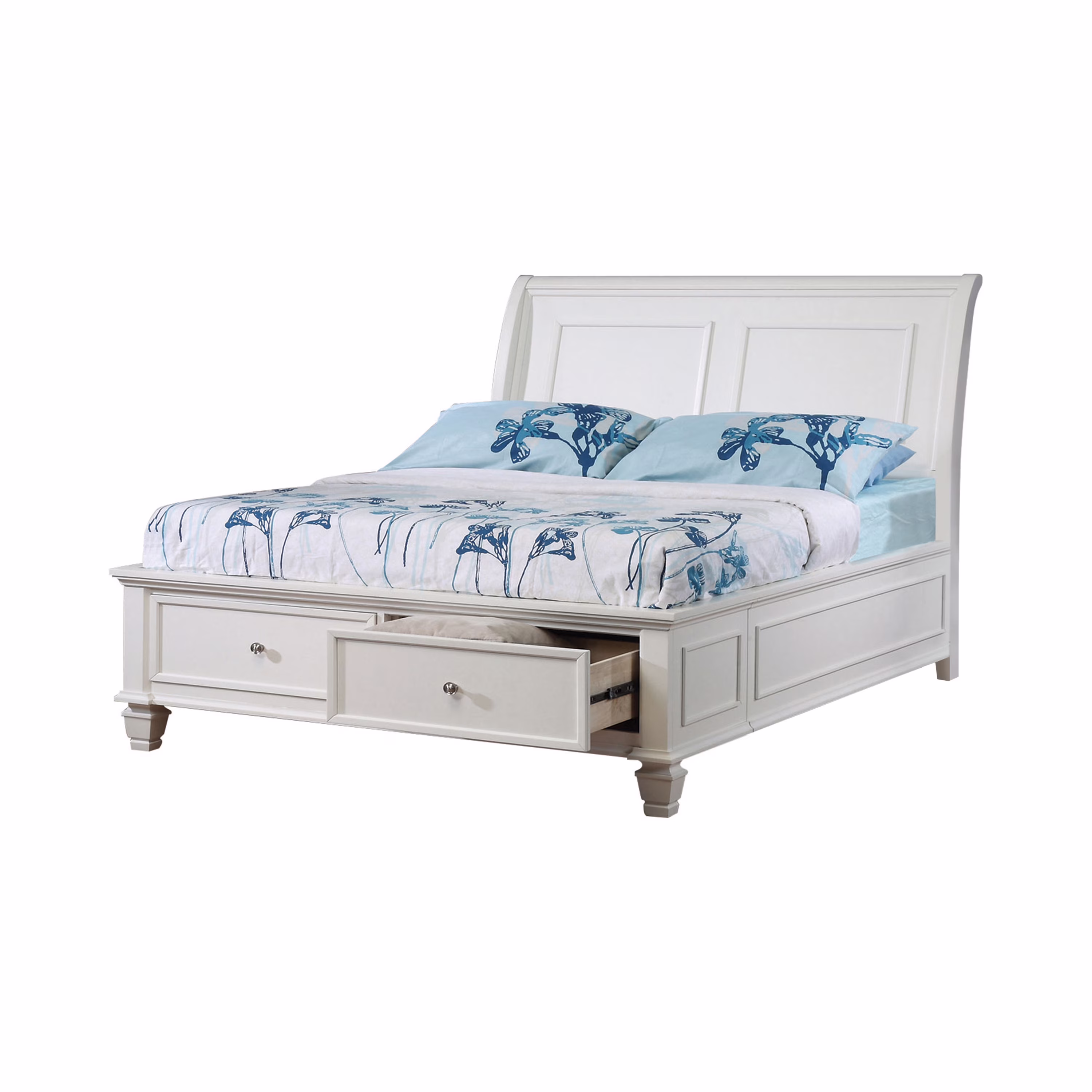 Selena Full Sleigh Bed with Footboard Storage White