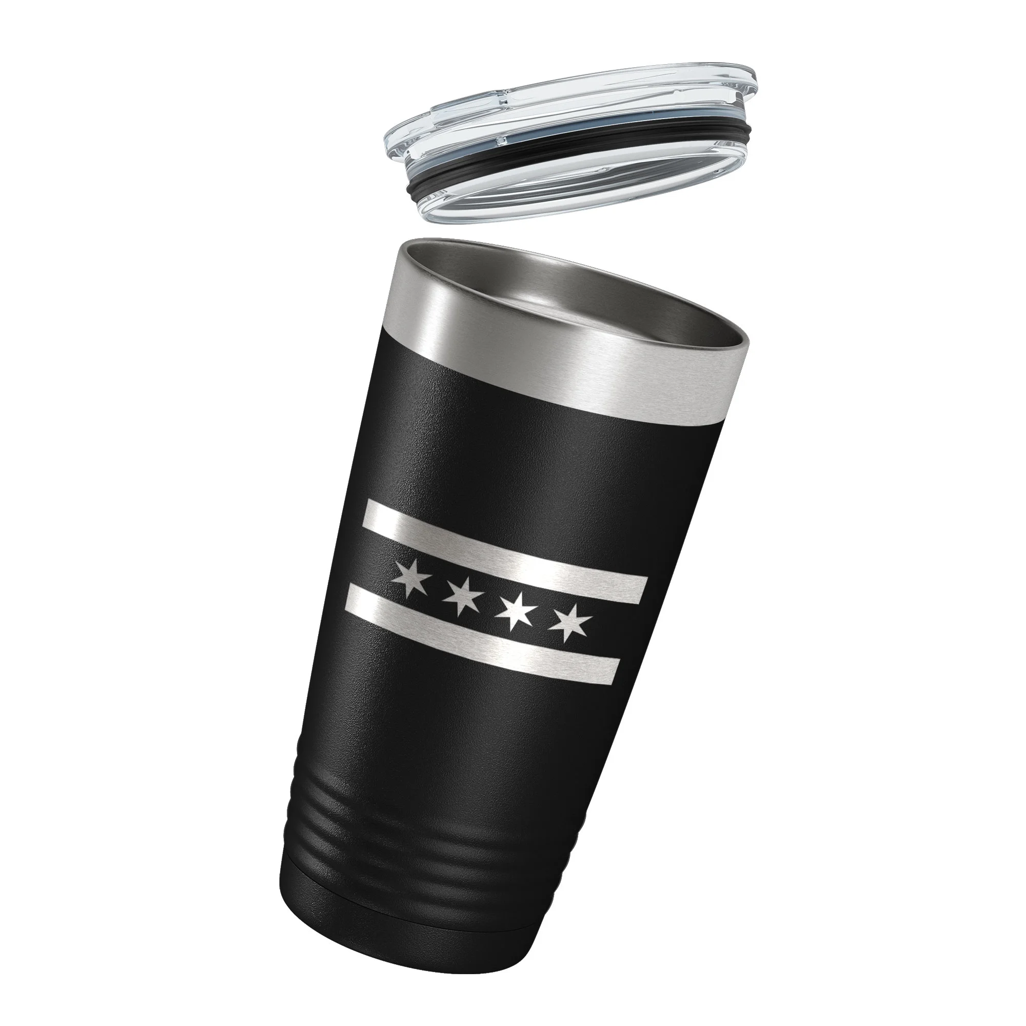 Chicago IL Flag Tumbler Chitown Travel Mug Gift Insulated Laser Engraved Coffee Cup 20 oz Black