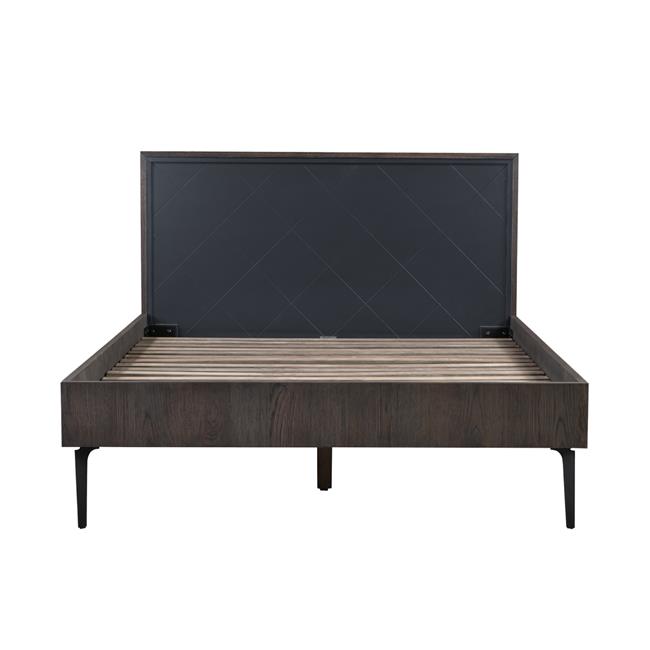 Frame Cross Solid Oak & Metal King or Queen Platform Bed, Dark Gray