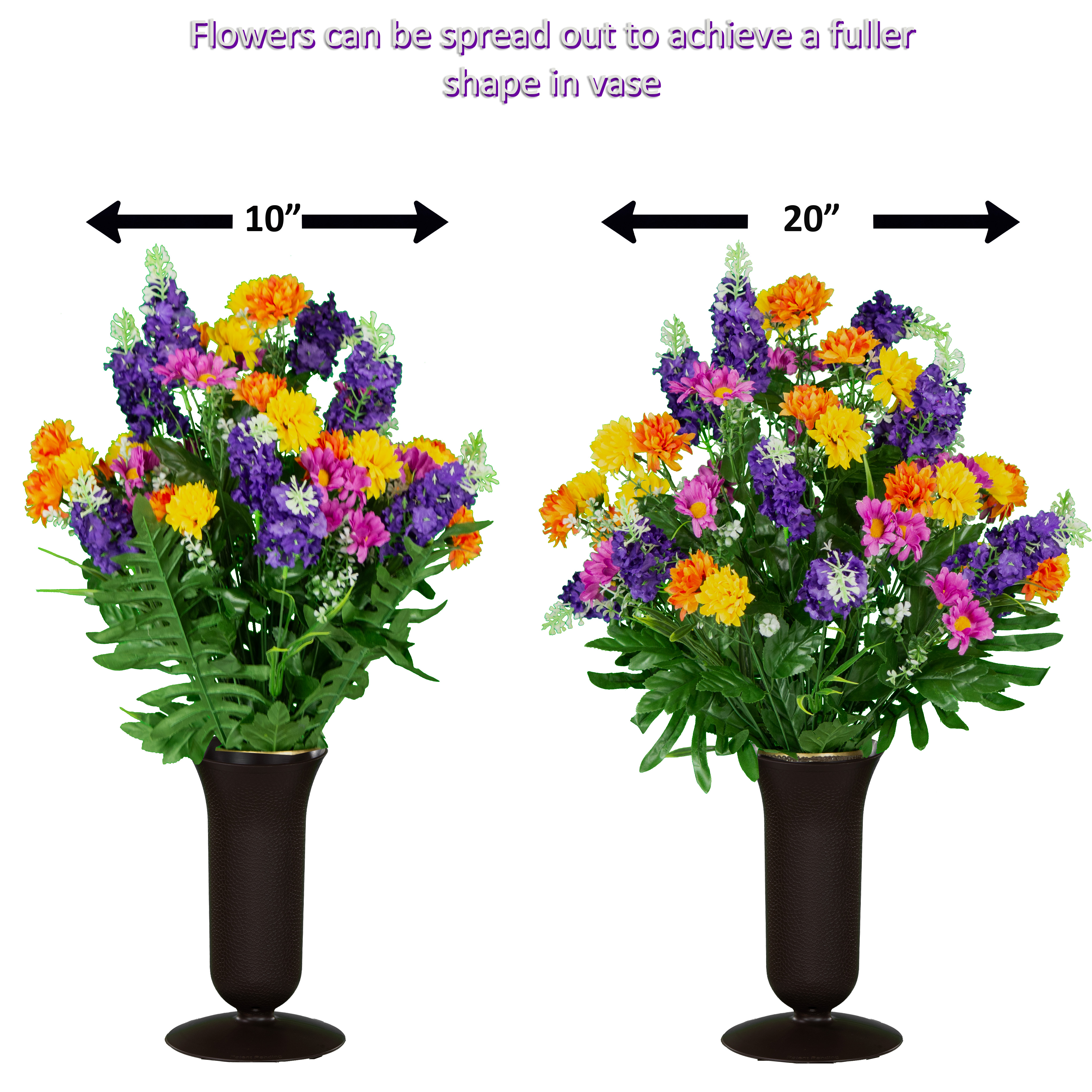 Sympathy Silks Artificial Flowers Purple Wildflower Cemetery Bouquet with Vase