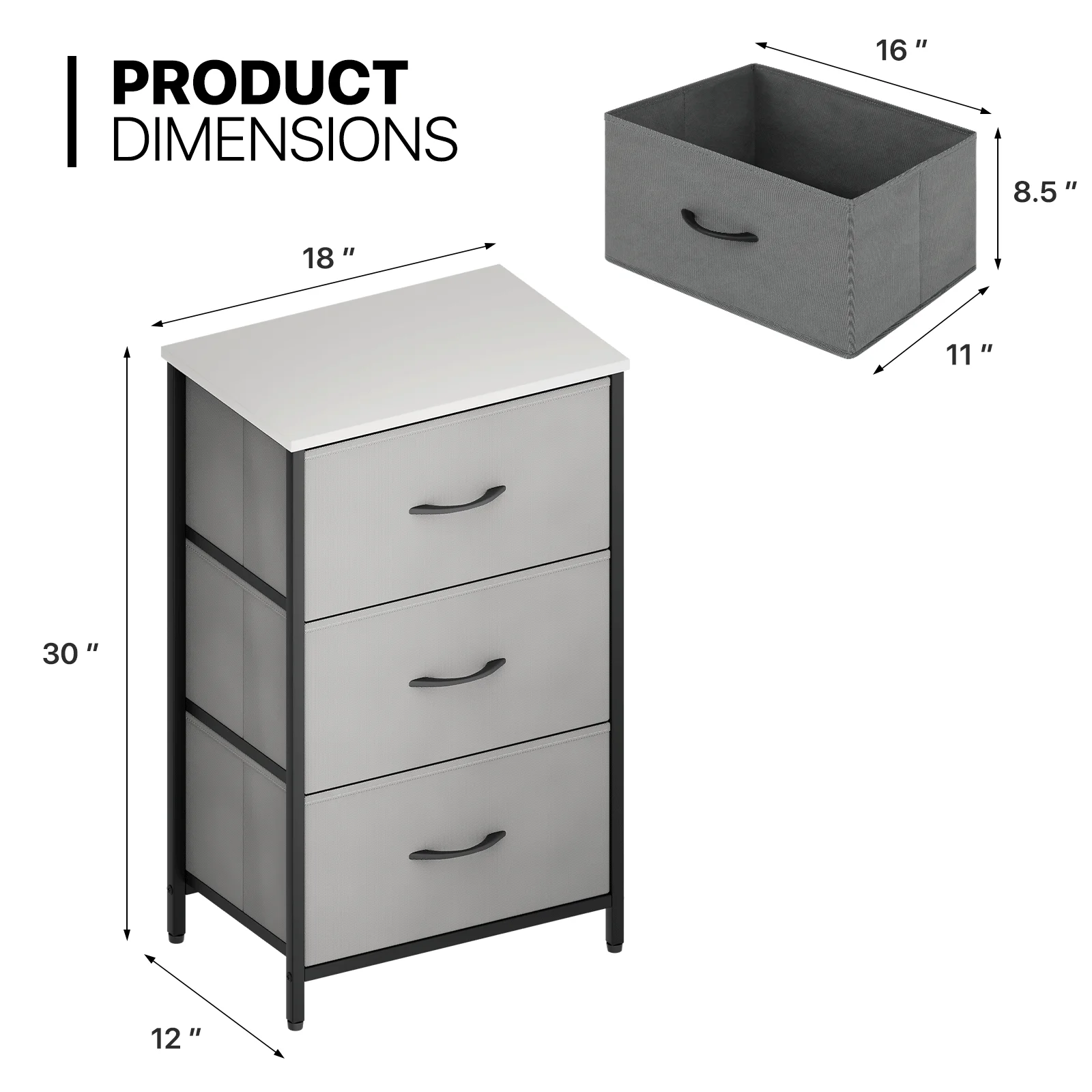 MoNiBloom 2 Drawers Dresser, Metal Frame Nightstand, Fabric Storage Tower Storage for Bedroom Living Room, Gray