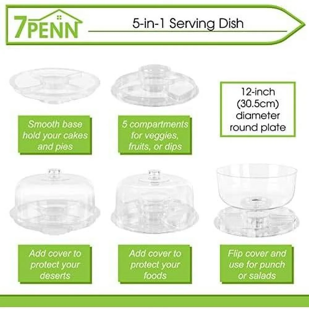 Clear Cake Stand With Dome Cover Lid - 12In Multi-Function Cake Plate Serving Platter And Punch Bowl Set