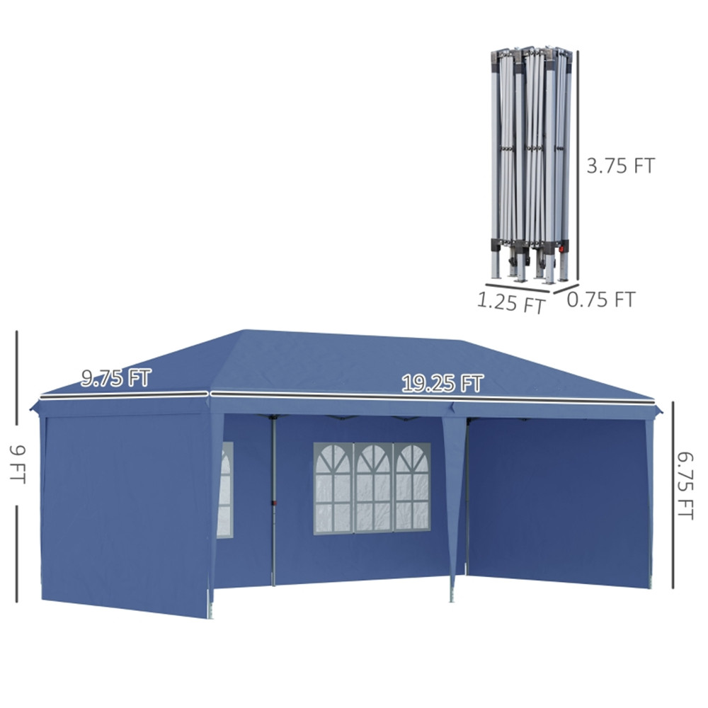 10' x 20' Blue Pop-Up Canopy Party Tent with 4 Sidewalls - Shade for 18, UV Protection, Adjustable Height, Easy Transport