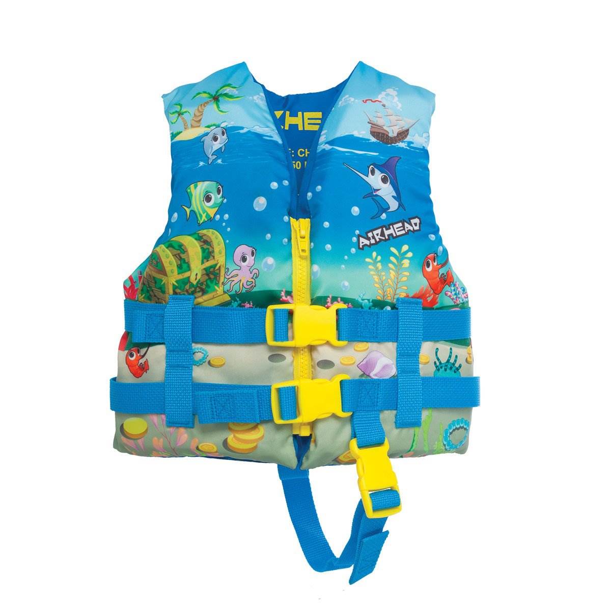 Airhead Ocean Treasure Kids 30-50 Lb Zippered Childrens Life Vest Jacket, Blue