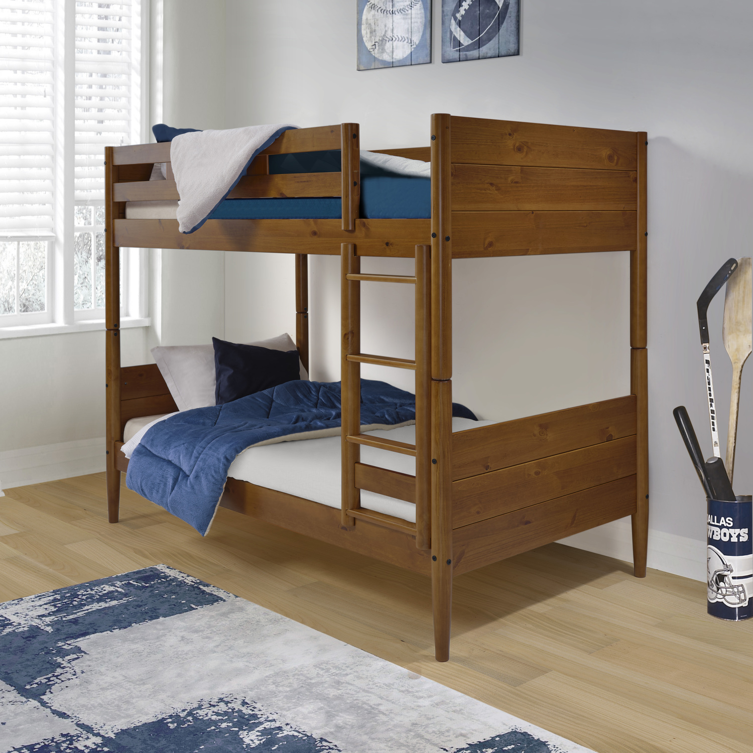 Camaflexi Mid Century Modern Bunk Bed Twin over Twin - Castanho Finish