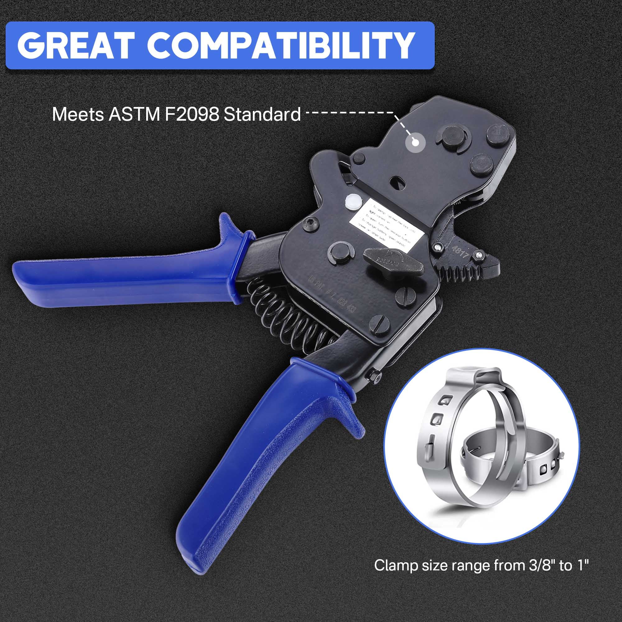 Yescom PEX One Hand Cinch Clamp Tool Ratchet Clamping Pinch Wrench Crimper 3/8