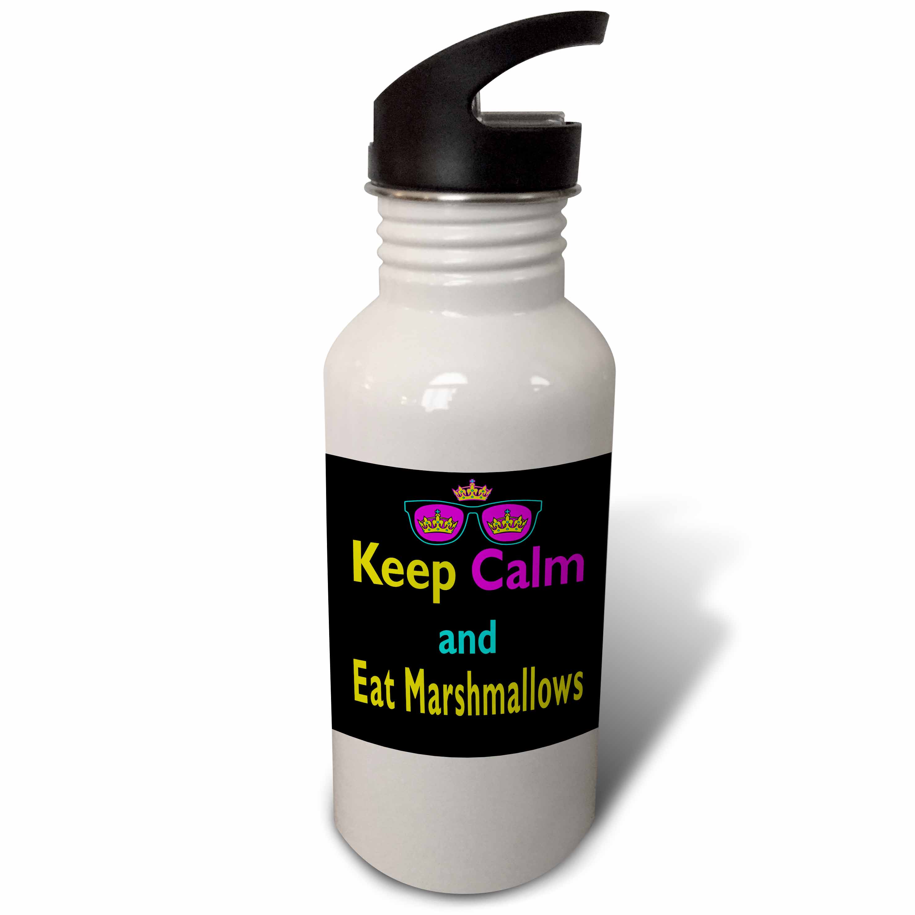 CMYK Keep Calm Parody Hipster Crown And Sunglasses Keep Calm And Eat Marshmallows 21 oz Sports Water Bottle wb-116641-1