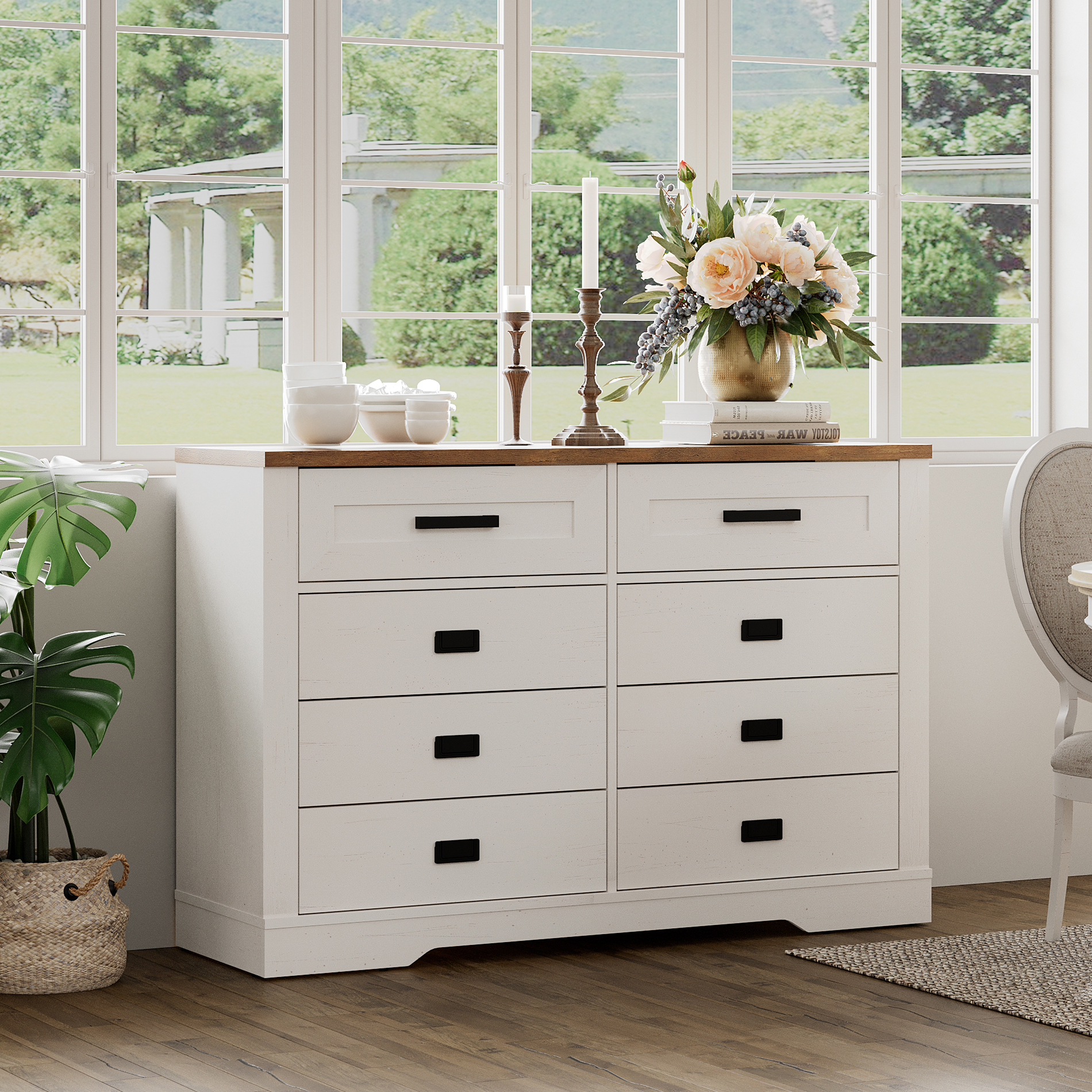 8 Drawers Dresser Chests for Bedroom,Rustic Tall Chset of Drawers,Dressers Organizer for Bedroom, Hallway, Antique White