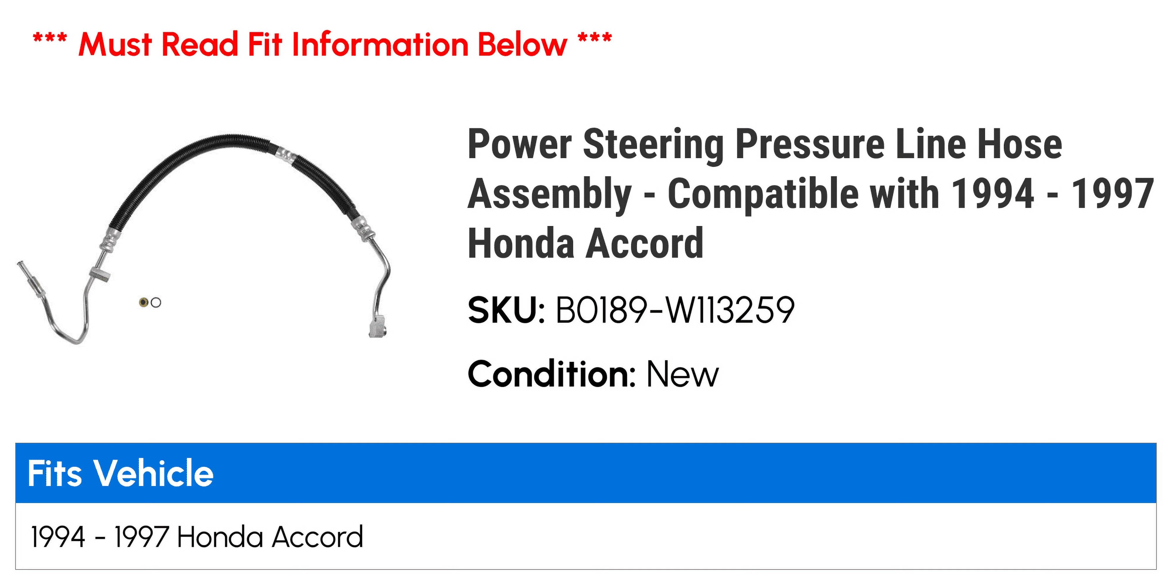 Power Steering Pressure Line Hose Assembly - Compatible with 1994 - 1997 Honda Accord 1995 1996