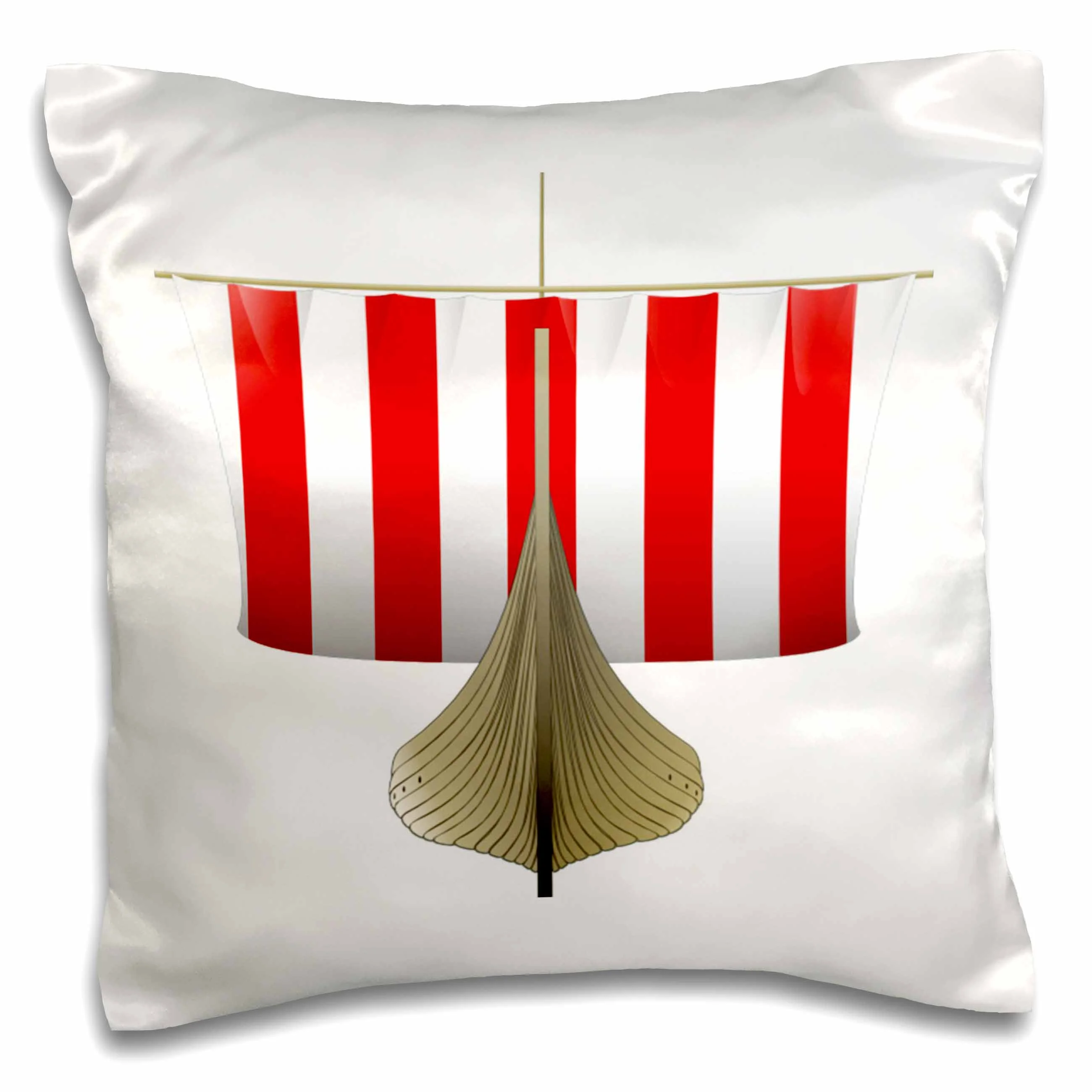 3dRose Red n White Viking Ship - Pillow Case, 16 by 16-inch