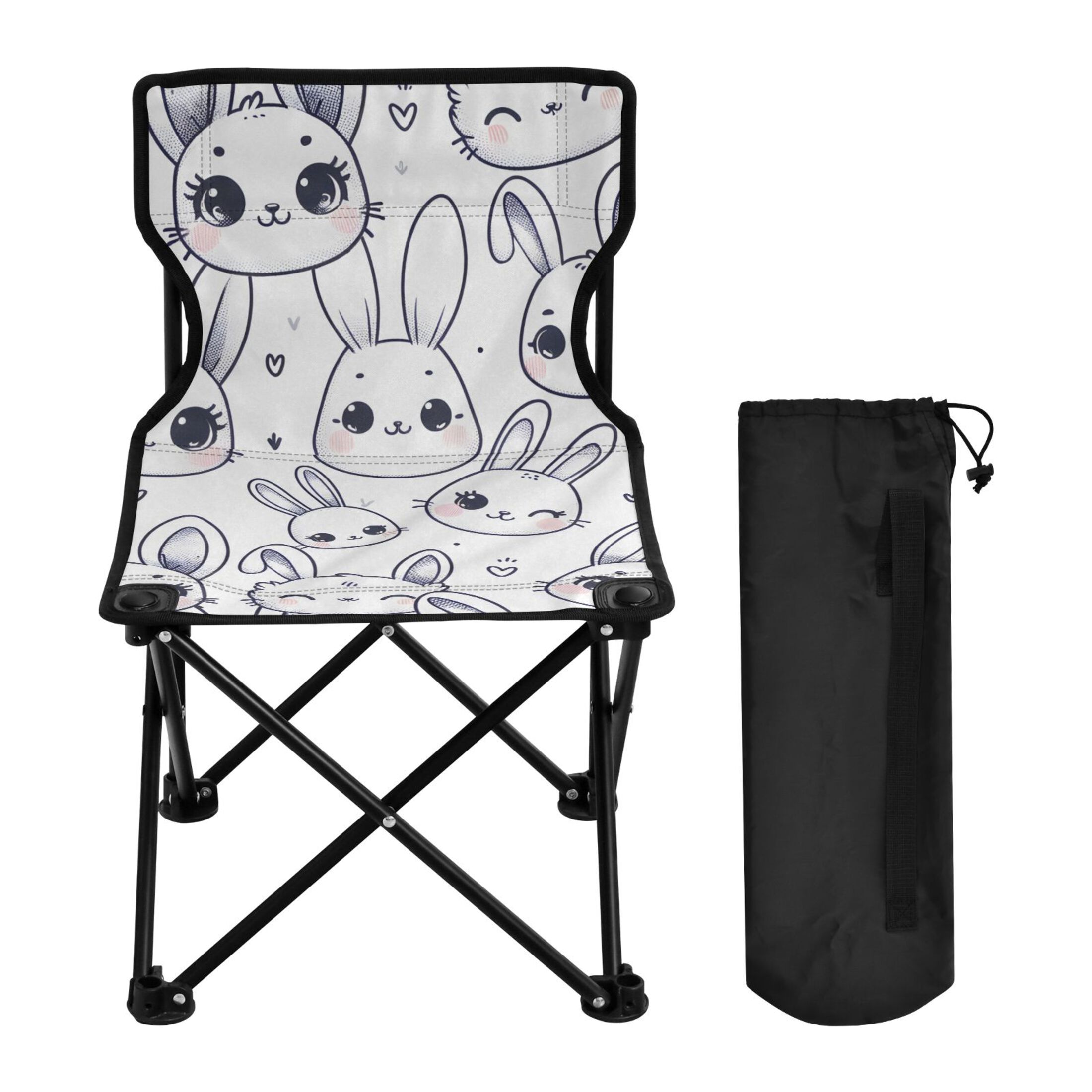 Rabbits Portable Camping Chair Outdoor Folding Beach Chair Fishing Chair Lawn Chair with Carry Bag Support to 220LBS