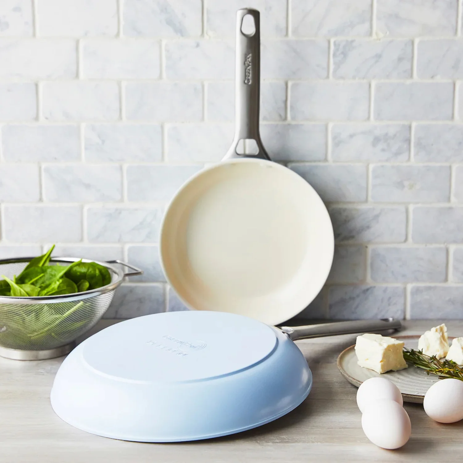 GreenPan Padova Healthy Ceramic Non-Stick 2-Piece Open Frypan Set, 8 and 10-Inch, Light Blue