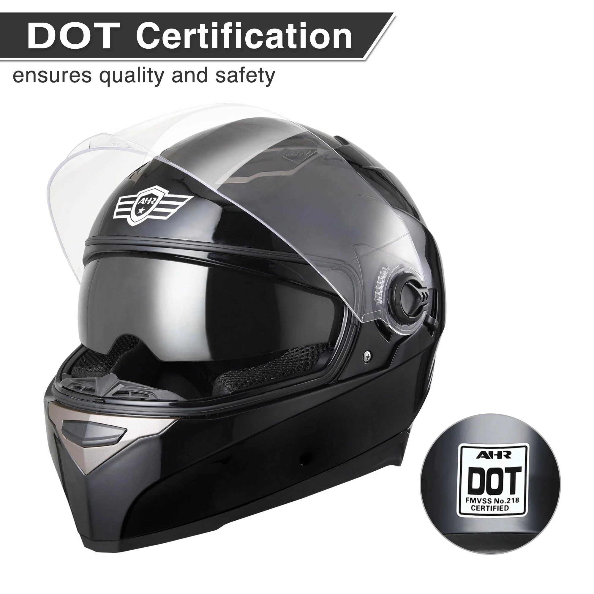 AHR RUN-F1 Motorcycle Full Face Helmet Dual Visors Lightweight ABS Air Vent Motorbike Touring Sports DOT Approved