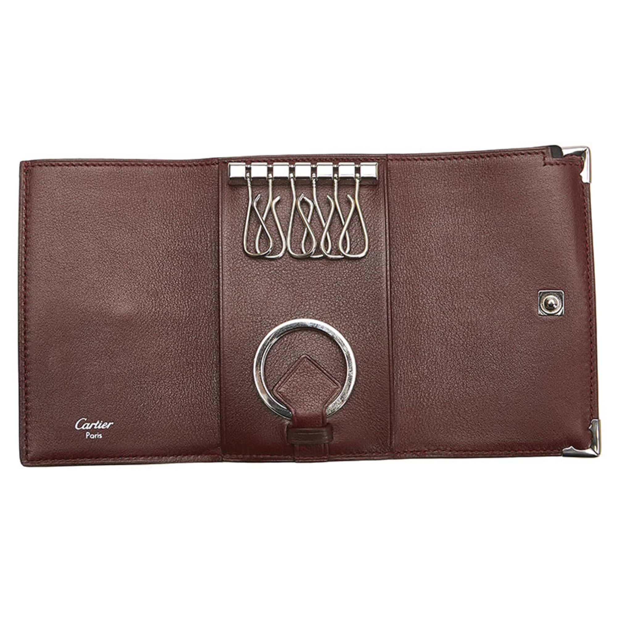 Pre-Owned Cartier cabochon 6 row key case L3000579 black leather ladies CARTIER (Good)