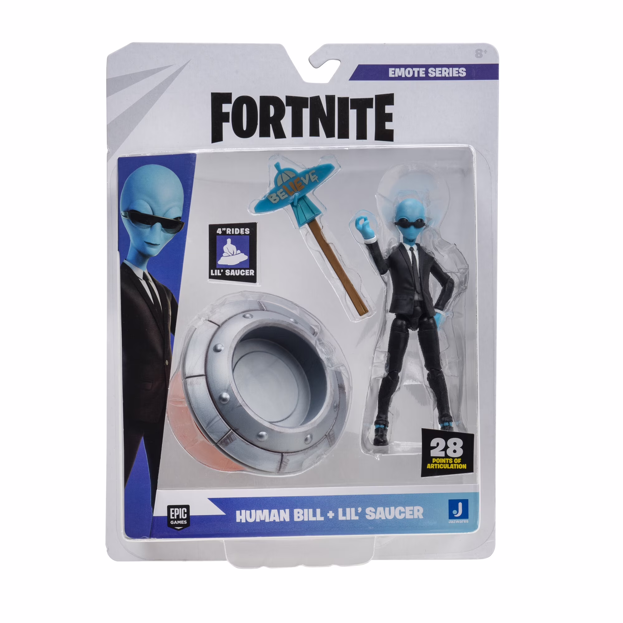 Fortnite Human Bill - 4-inch Articulated Figure with Lil’ Saucer Emote Vehicle and Flying Slasher Accessory
