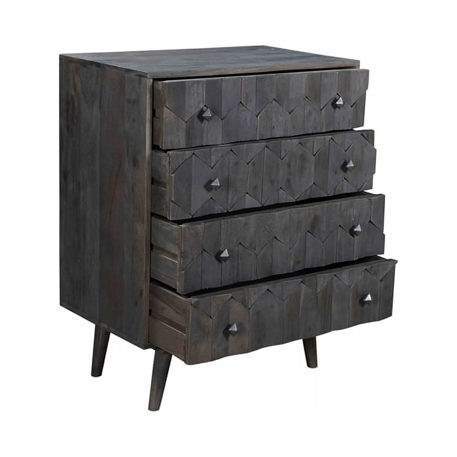 Onyx 4-Drawer Solid Wood Chest in Dark Gray with Hand-Carved Details