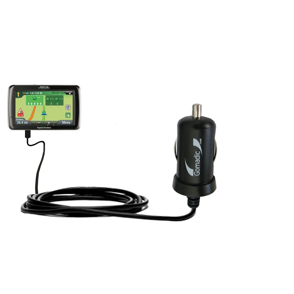 Gomadic Intelligent Compact Car / Auto DC Charger suitable for the Magellan Roadmate 3055T-LM - 2A / 10W power at half the size. Uses Gomadic TipExcha
