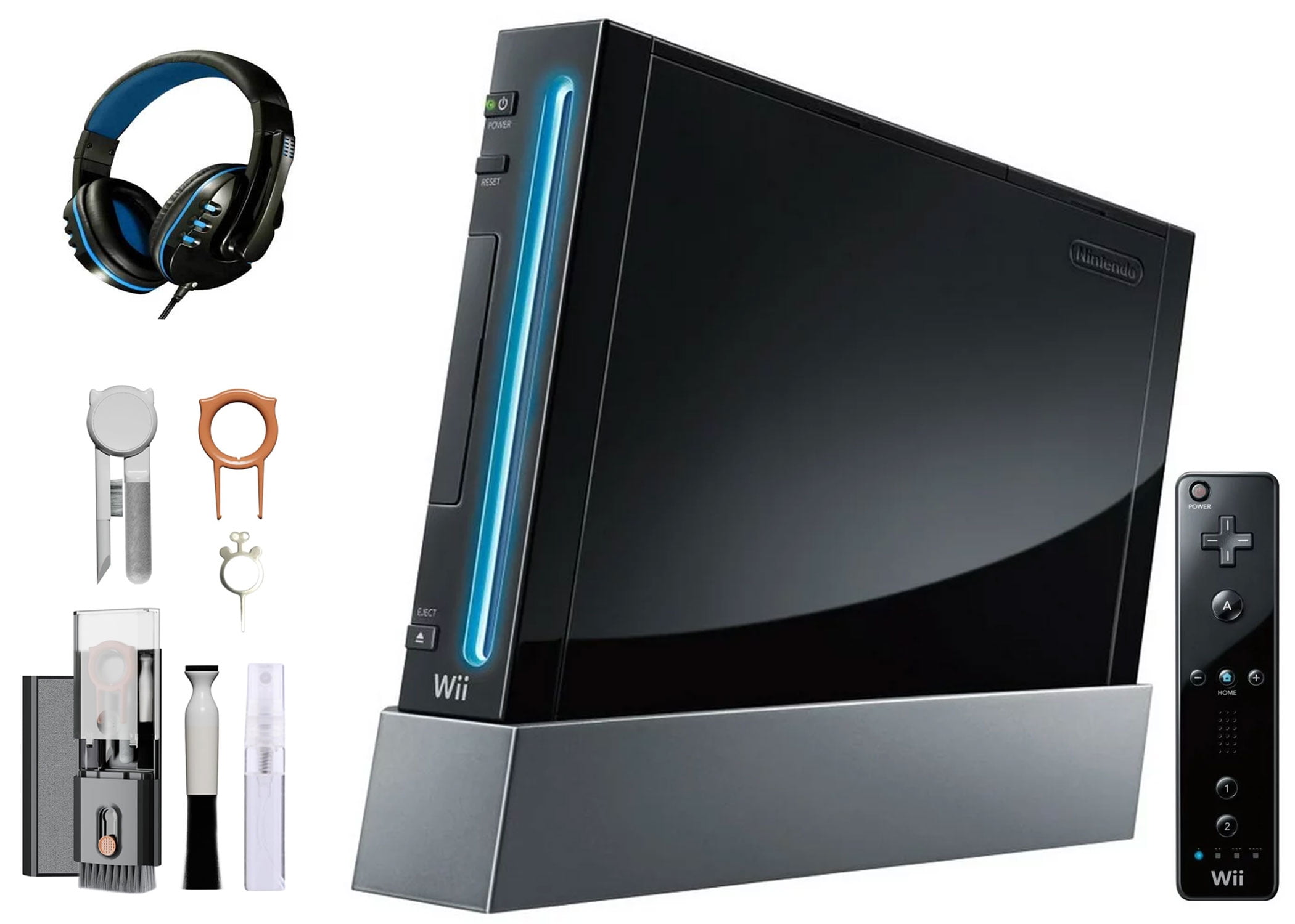 Pre-Owned Nintendo Wii Black Gaming Console + Headset Cleaning Kit BOLT AXTION Bundle (Refurbished: Like New)