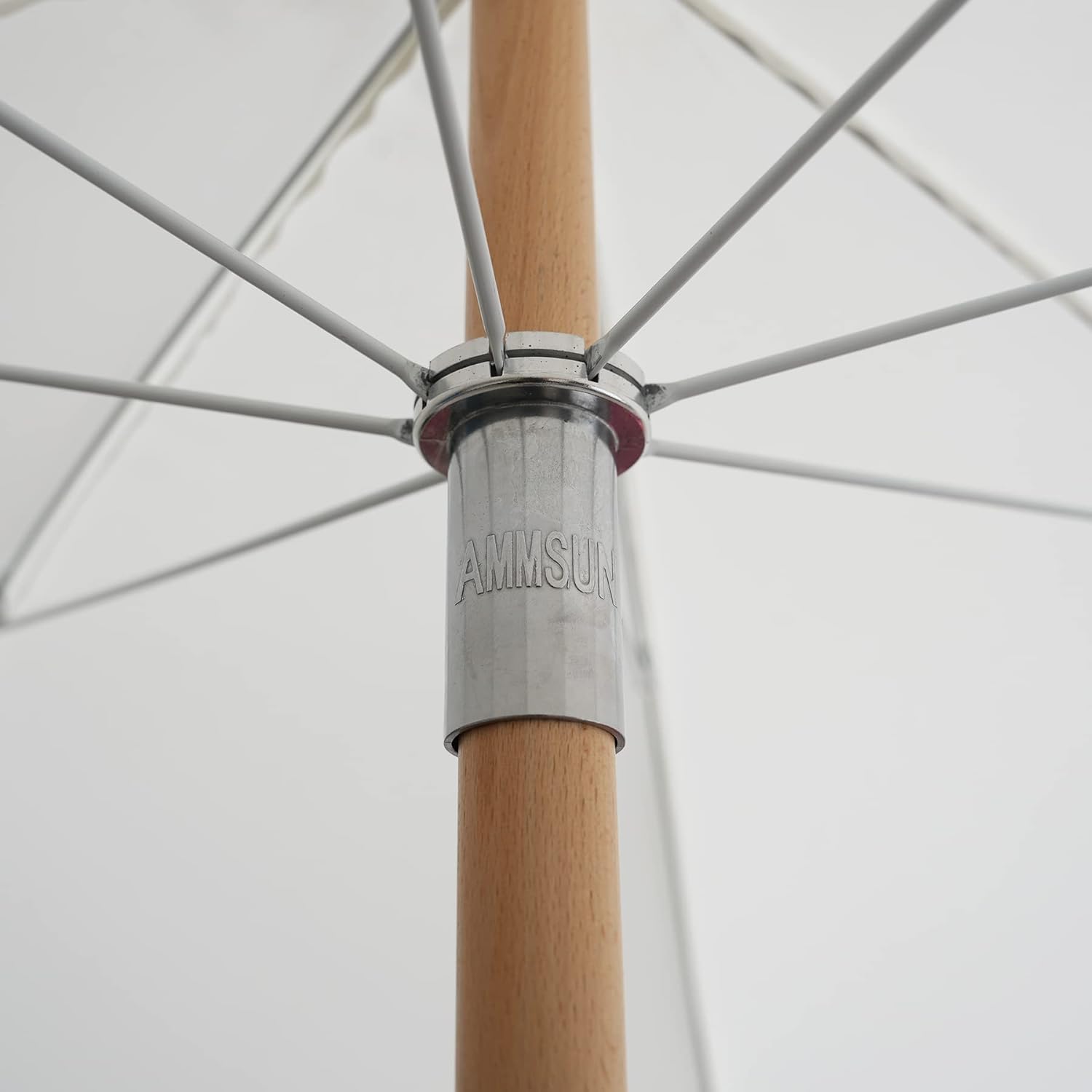 AMMSUN 6.5ft Boho Fringe Beach Umbrella with Tassel Premium Wood Pole UPF50+ UV Protection,White