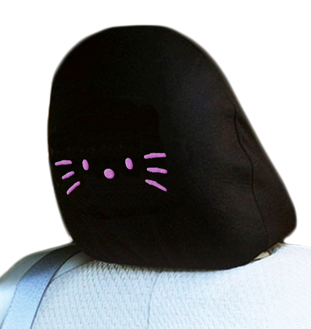 Hello Kitty Cord Car Seat Cover with Embroidery Pink Kitty Face Headrest Covers and Air Freshener