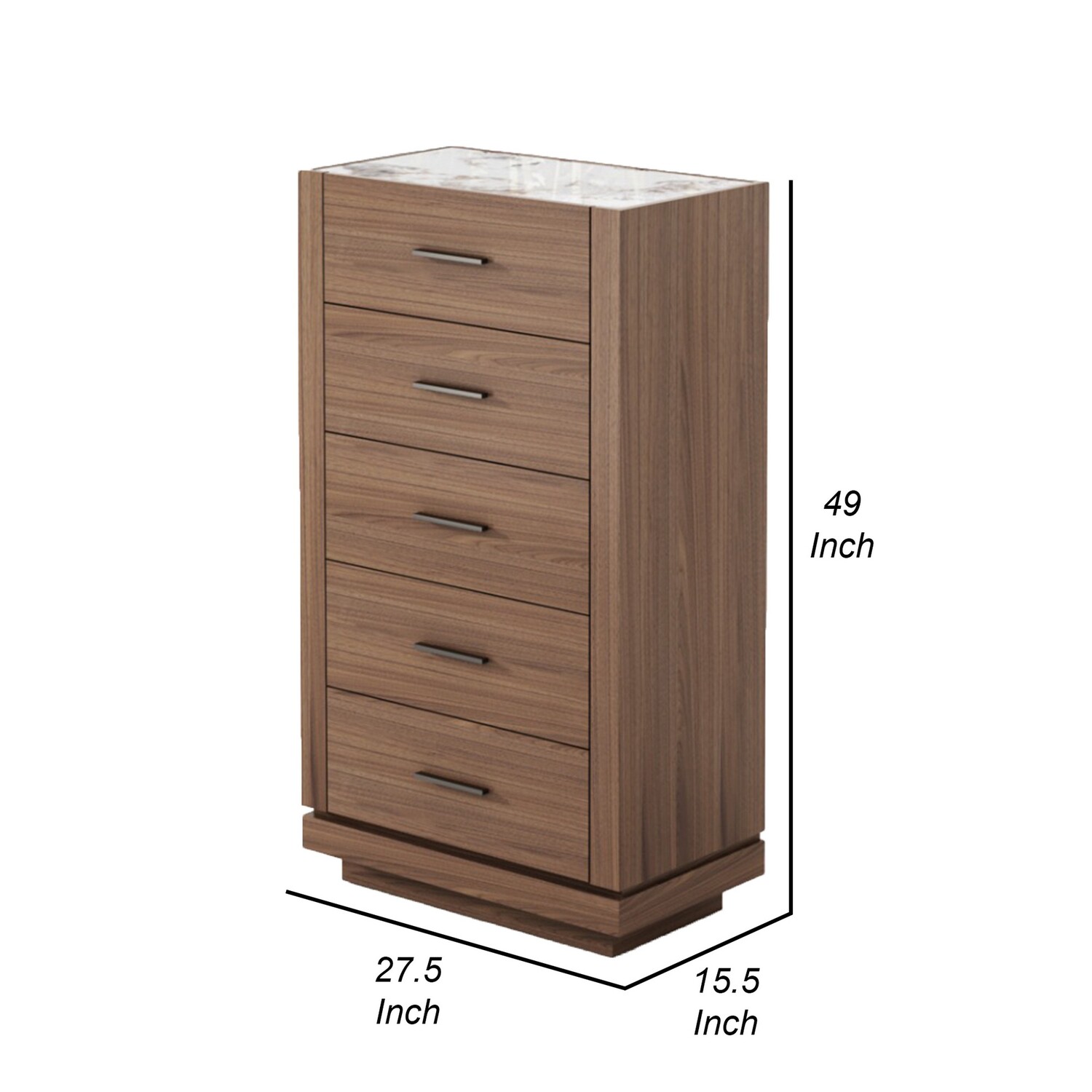 Benjara  49 in. Nova Qua Wood Dresser with 5 Drawers, Walnut Brown
