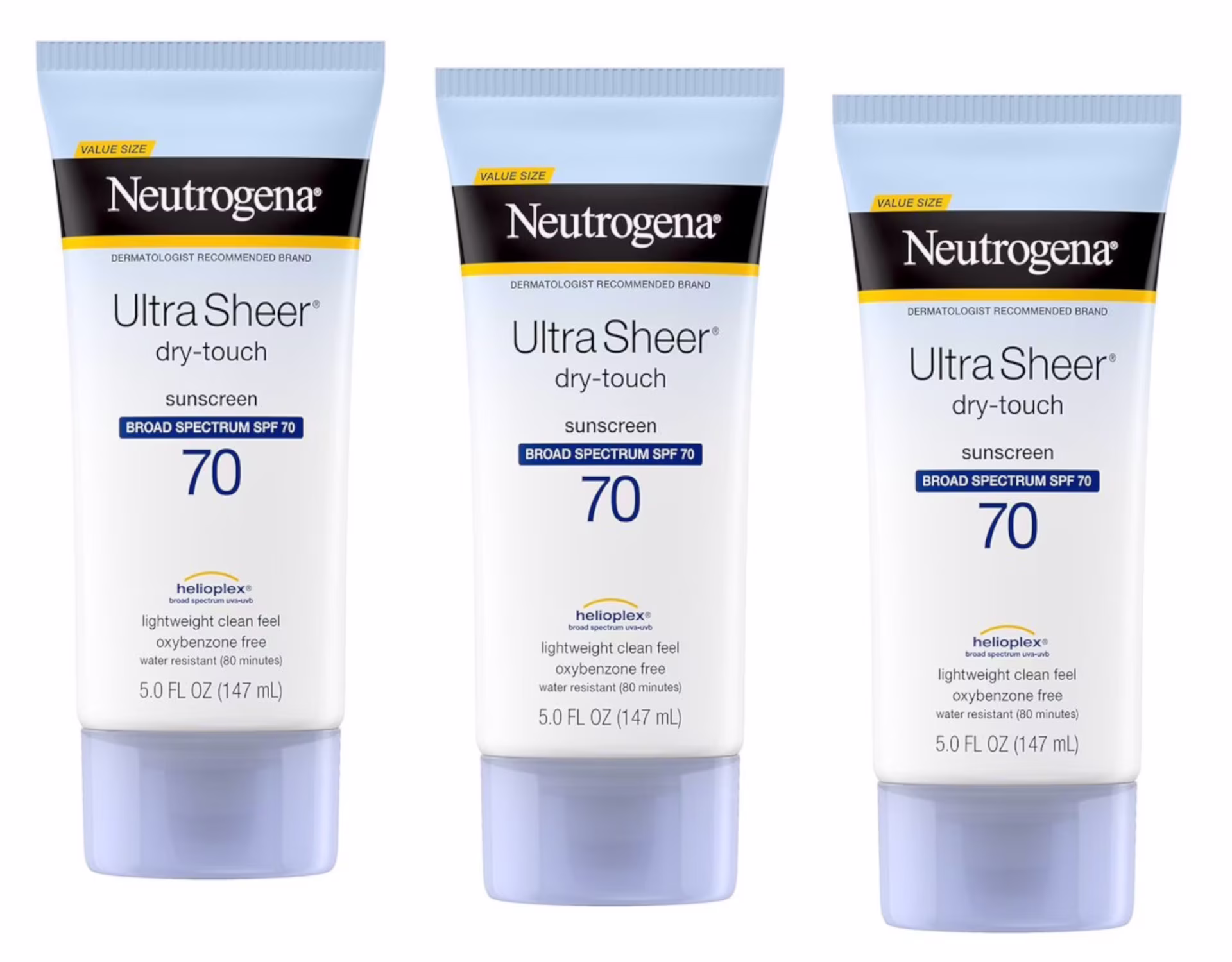 Neutrogena Ultra Sheer Dry-Touch Sunscreen Broad Spectrum SPF 70, 5 Fl. Oz. - Pack of 3