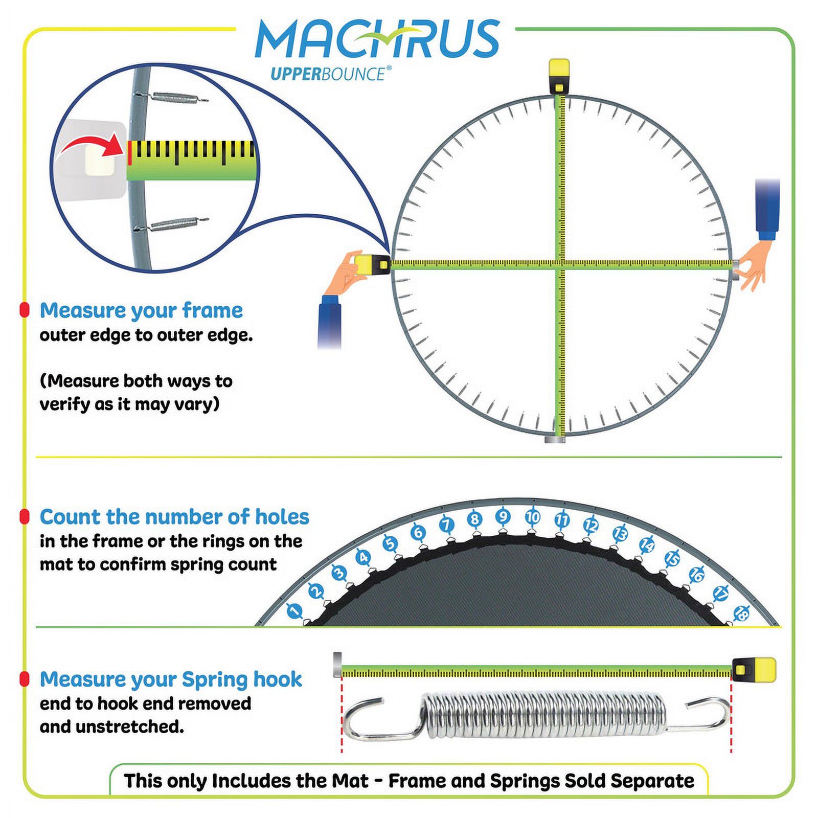 Machrus Upper Bounce Trampoline Replacement Mat with Sturdy 54 V-Rings - Jumping Mat Compatible with 9ft Round Frame & 5.5