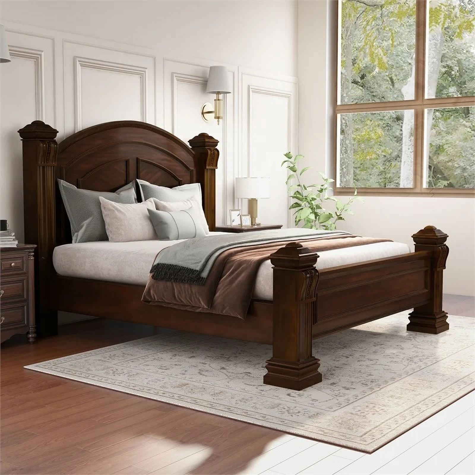 Bowery Hill Traditional Wood King Panel Bed with Slat Kit in Cherry
